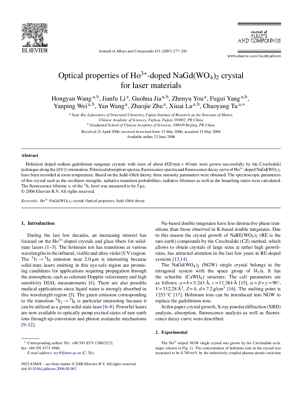 Optical properties of Ho3+-doped NaGd(WO4)2 crystal for laser materials