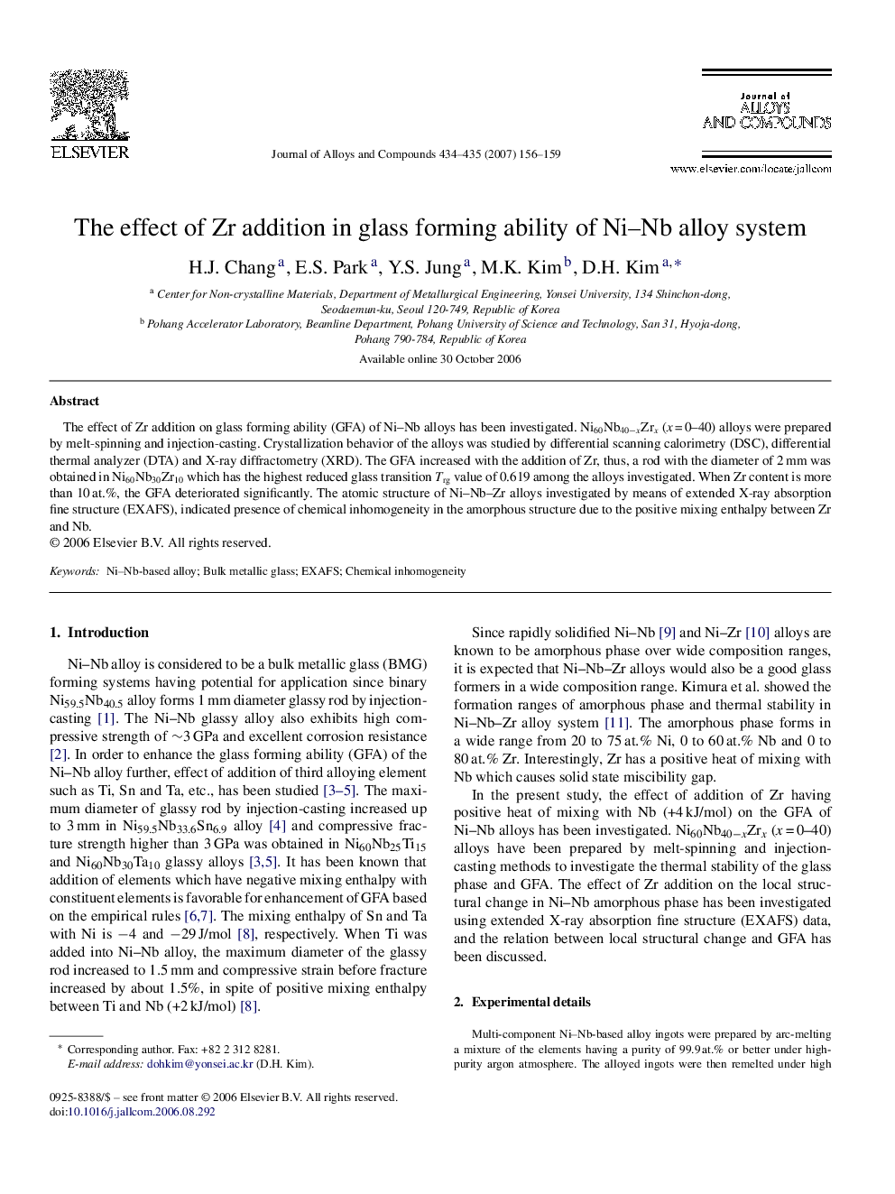 The effect of Zr addition in glass forming ability of Ni–Nb alloy system