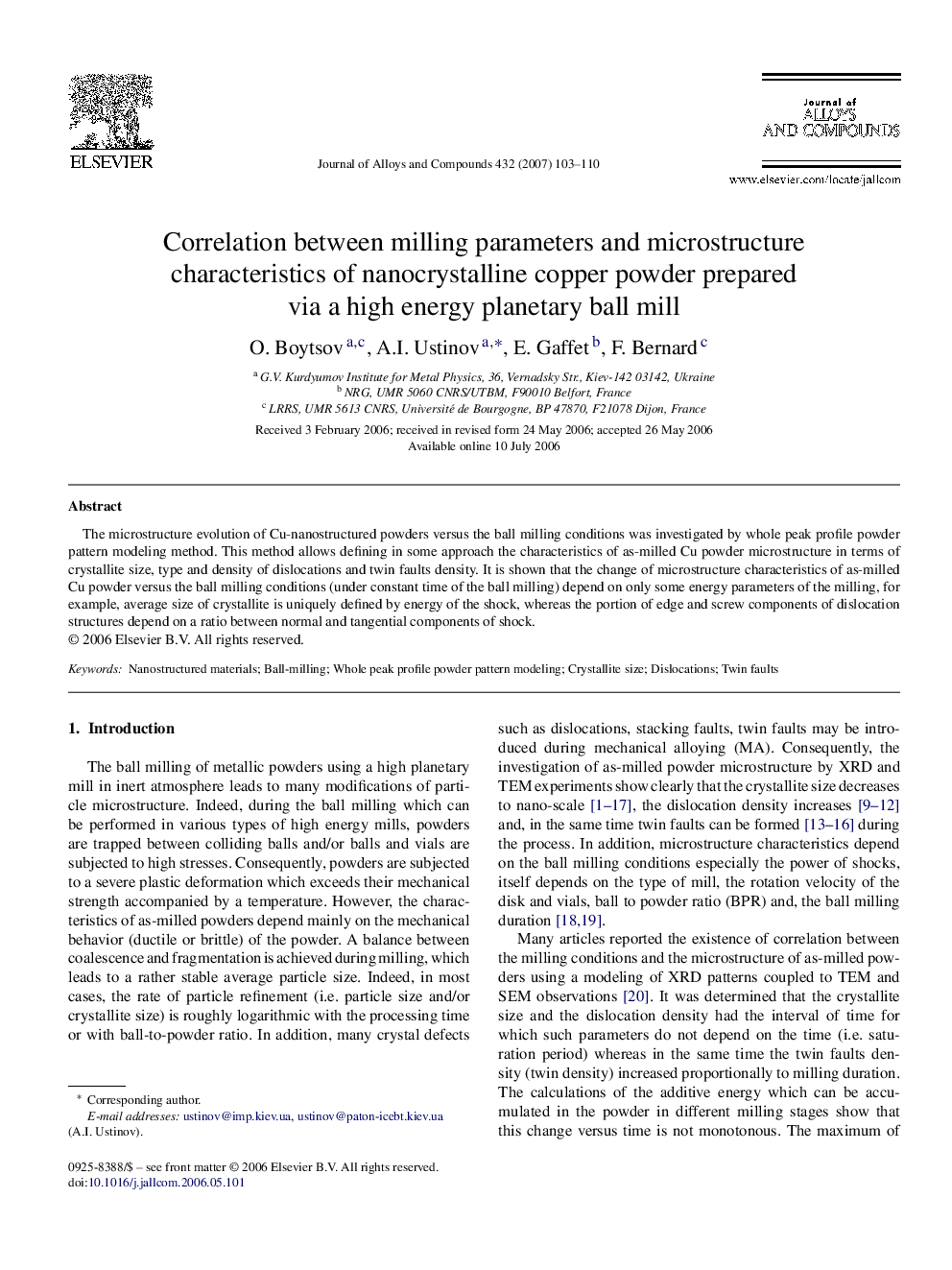 عکس صفحه اول مقاله: Correlation between milling parameters and microstructure characteristics of nanocrystalline copper powder prepared via a high energy planetary ball mill Correlation between milling parameters and microstructure characteristics of nanocrystalline copper powder prepared via a high energy planetary ball mill