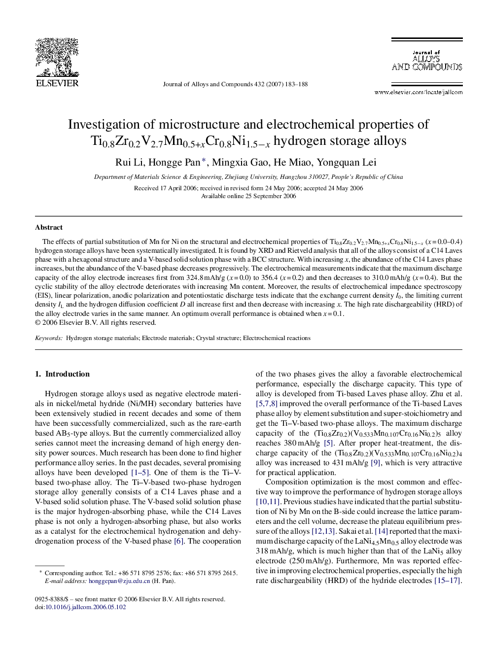 Investigation of microstructure and electrochemical properties of Ti0.8Zr0.2V2.7Mn0.5+xCr0.8Ni1.5−x hydrogen storage alloys