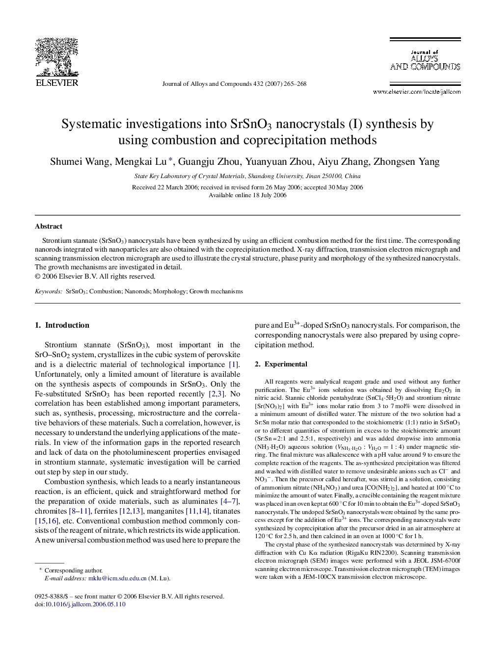 Systematic investigations into SrSnO3 nanocrystals (I) synthesis by using combustion and coprecipitation methods