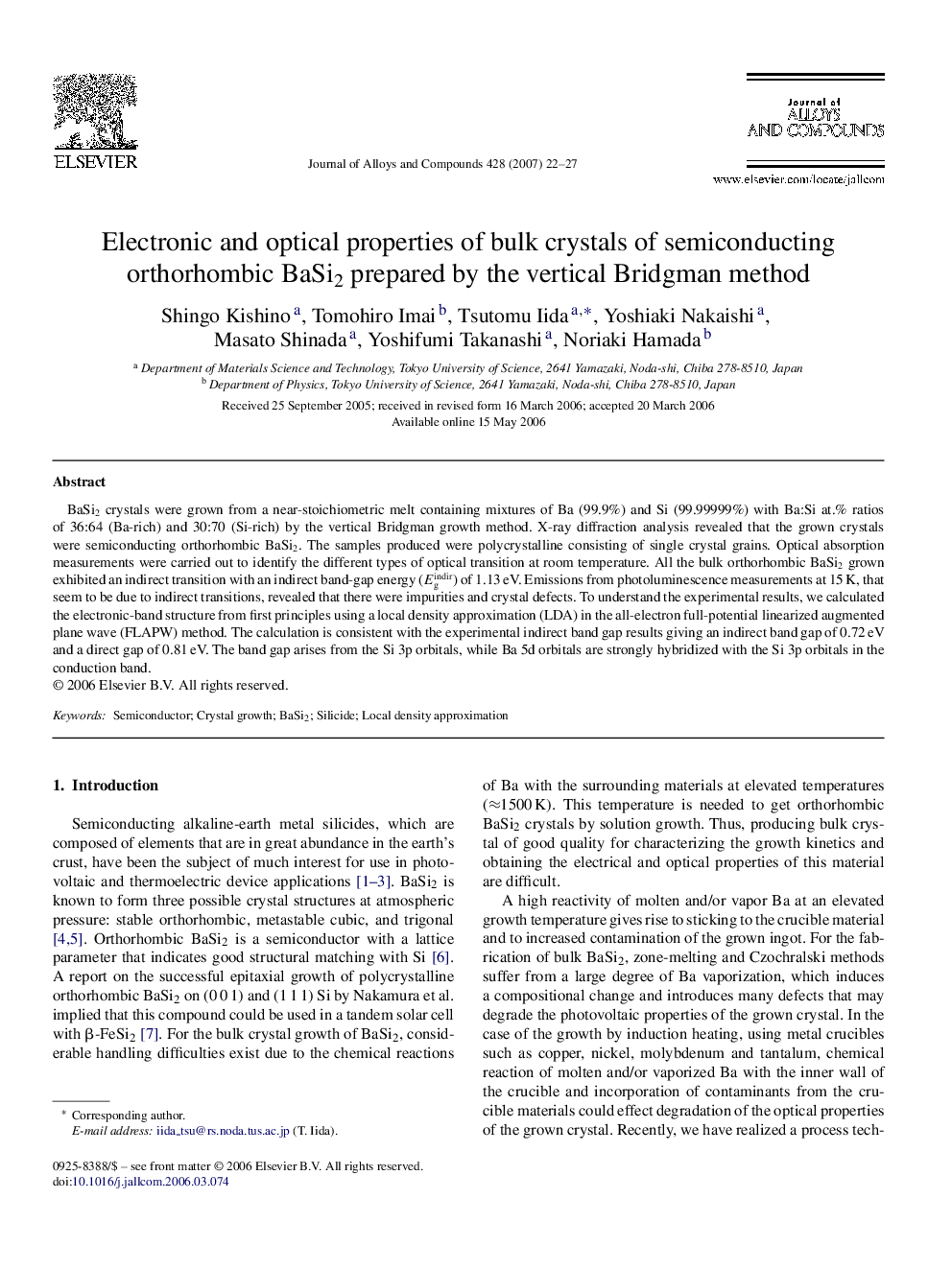 Electronic and optical properties of bulk crystals of semiconducting orthorhombic BaSi2 prepared by the vertical Bridgman method