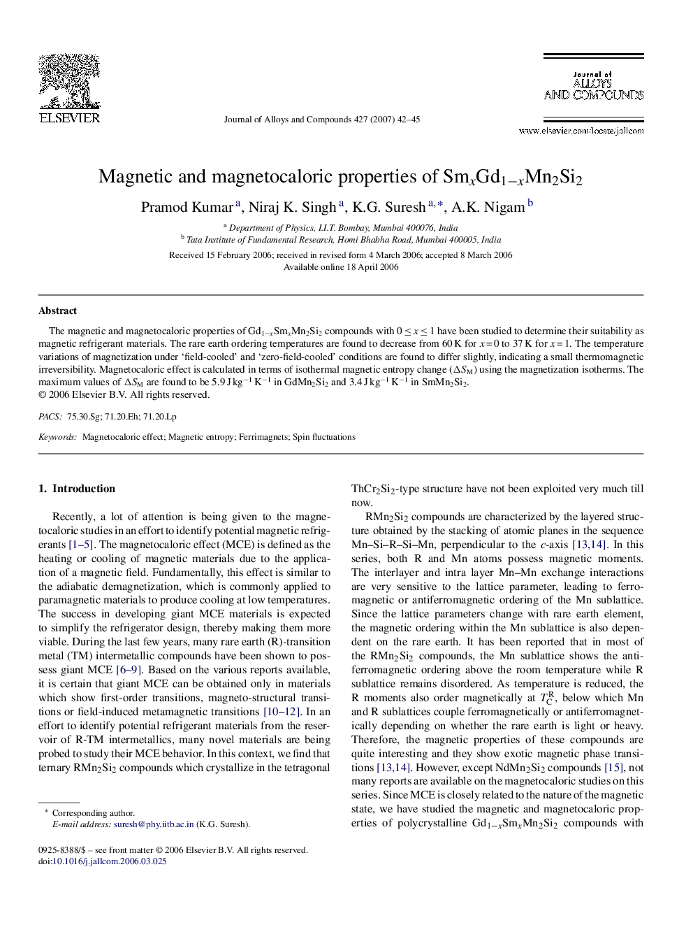 Magnetic and magnetocaloric properties of SmxGd1−xMn2Si2