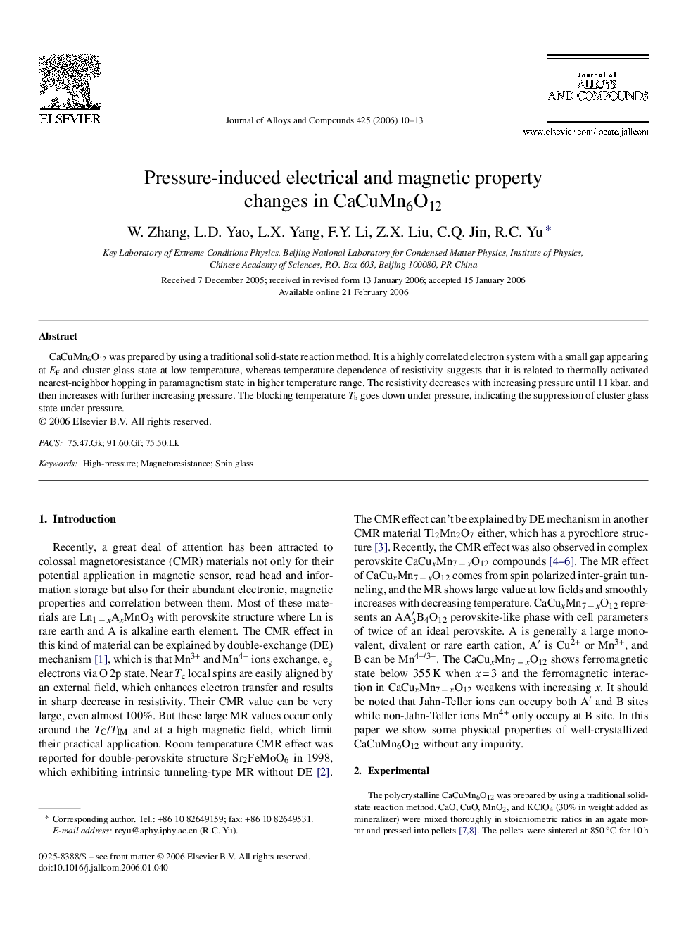 Pressure-induced electrical and magnetic property changes in CaCuMn6O12