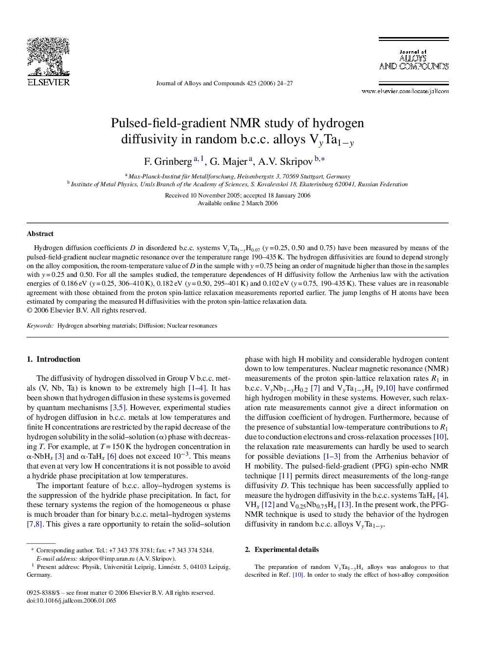 Pulsed-field-gradient NMR study of hydrogen diffusivity in random b.c.c. alloys VyTa1ây