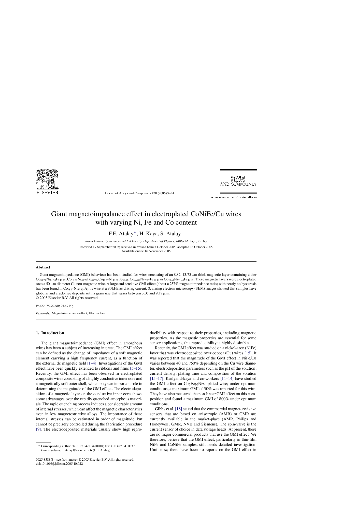 Giant magnetoimpedance effect in electroplated CoNiFe/Cu wires with varying Ni, Fe and Co content