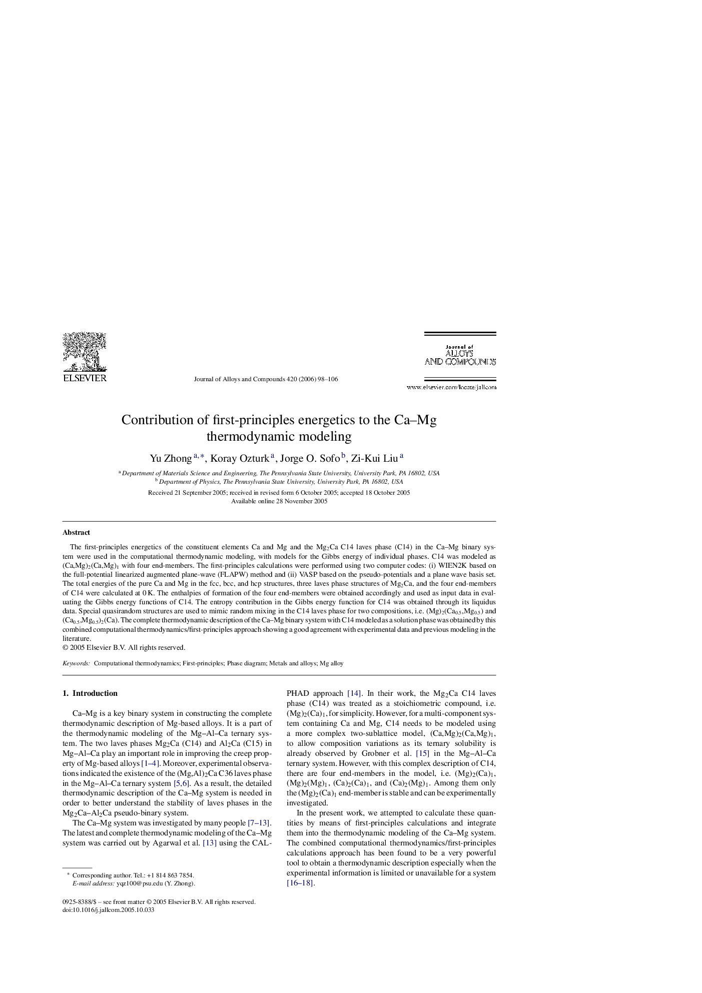 Contribution of first-principles energetics to the Ca–Mg thermodynamic modeling