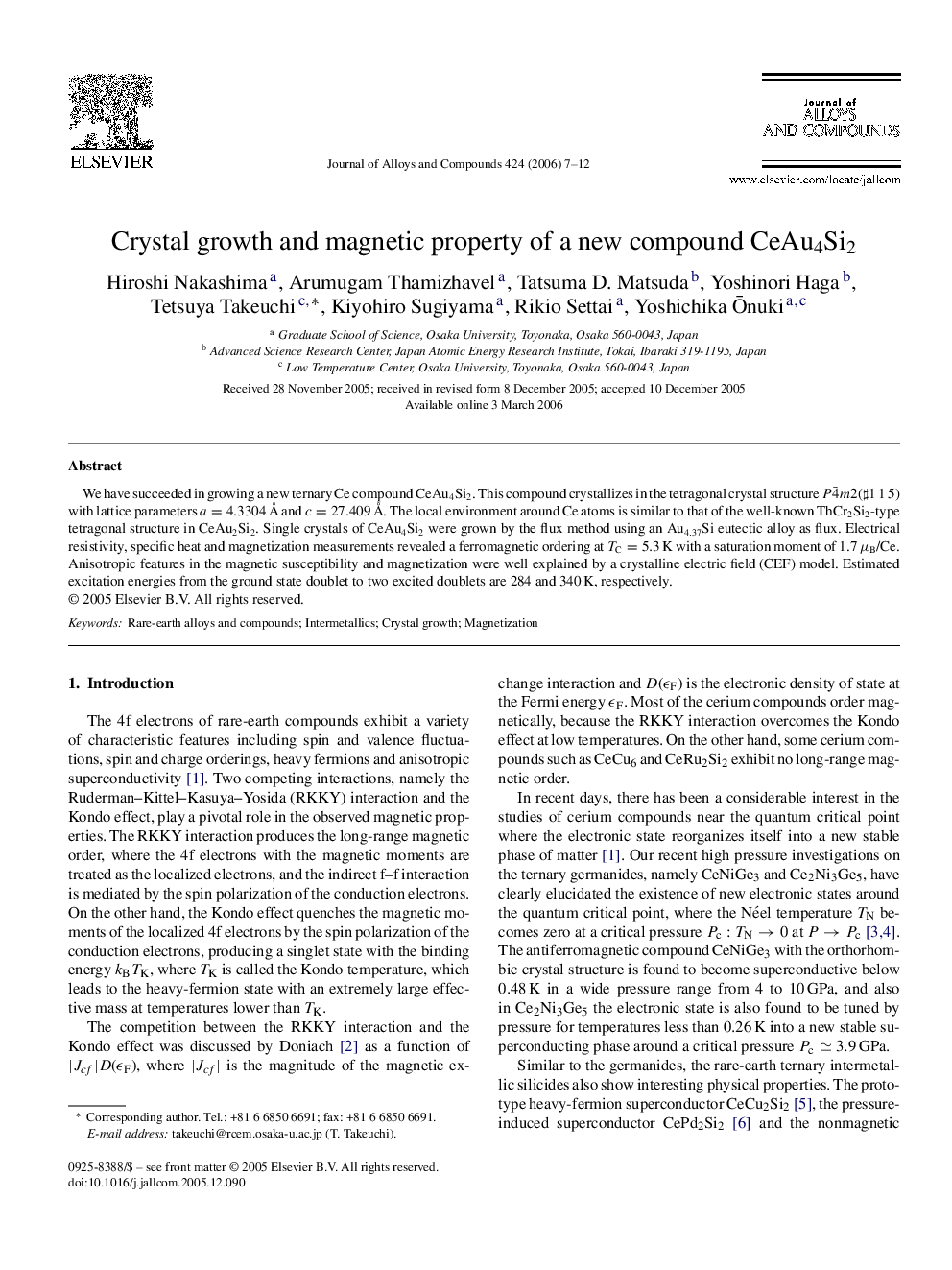 Crystal growth and magnetic property of a new compound CeAu4Si2