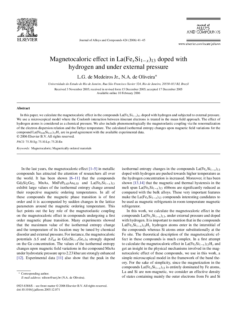 Magnetocaloric effect in La(FexSi1−x)13La(FexSi1−x)13 doped with hydrogen and under external pressure