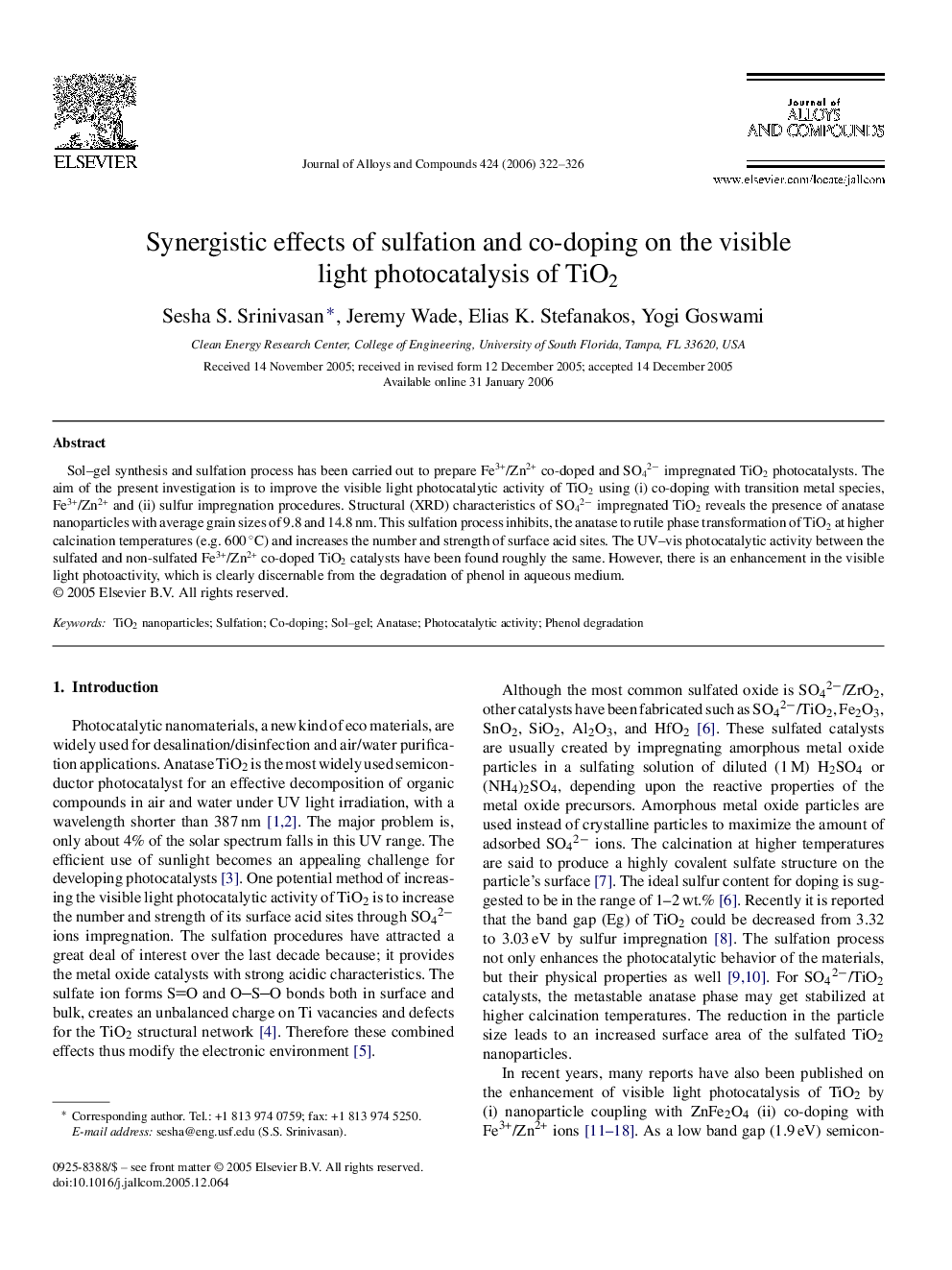 Synergistic effects of sulfation and co-doping on the visible light photocatalysis of TiO2