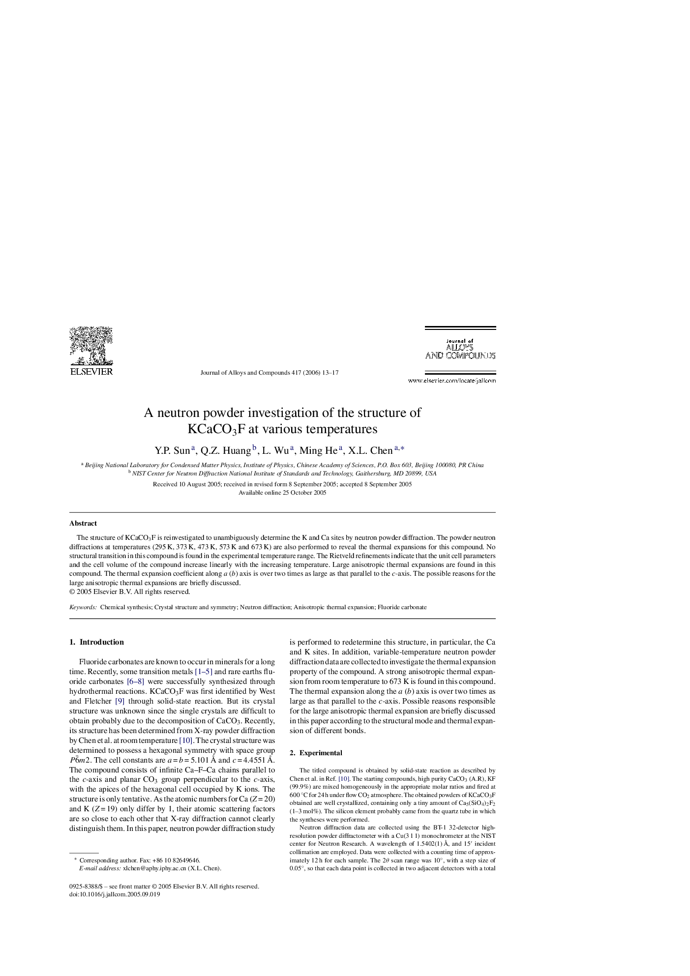 A neutron powder investigation of the structure of KCaCO3F at various temperatures