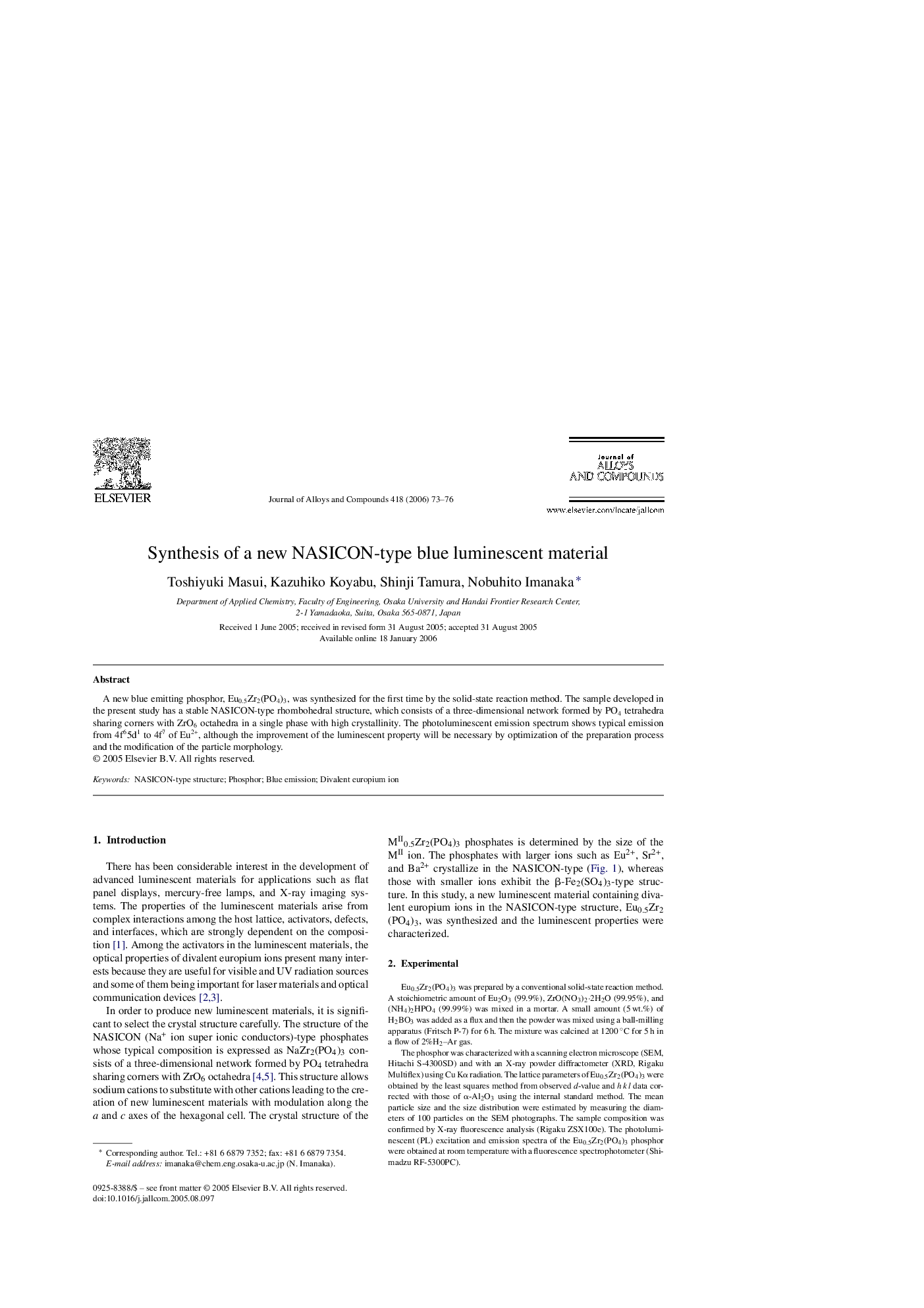 Synthesis of a new NASICON-type blue luminescent material