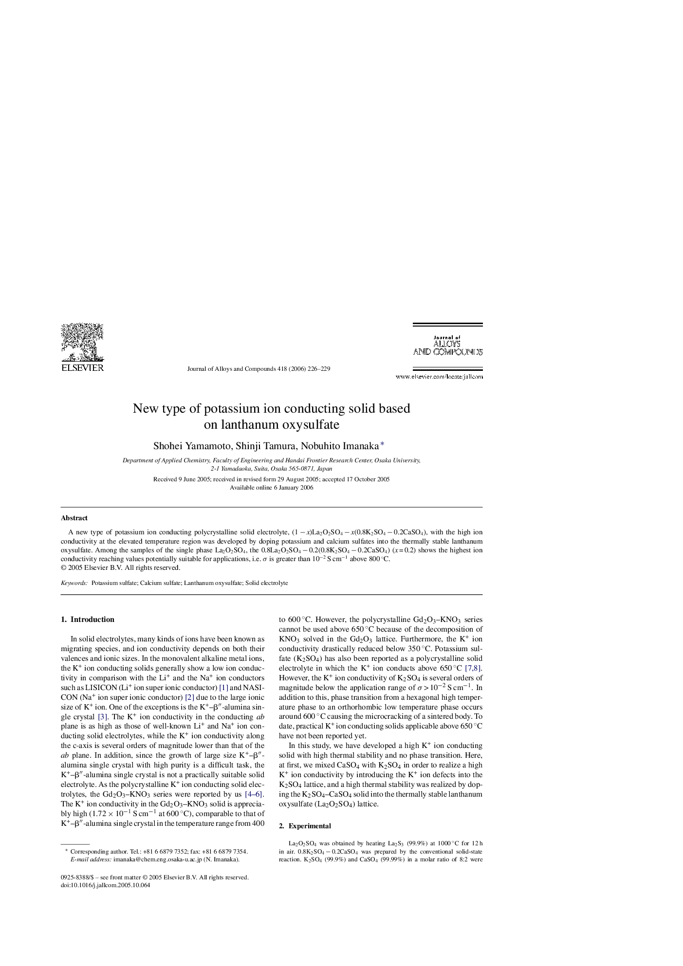 New type of potassium ion conducting solid based on lanthanum oxysulfate