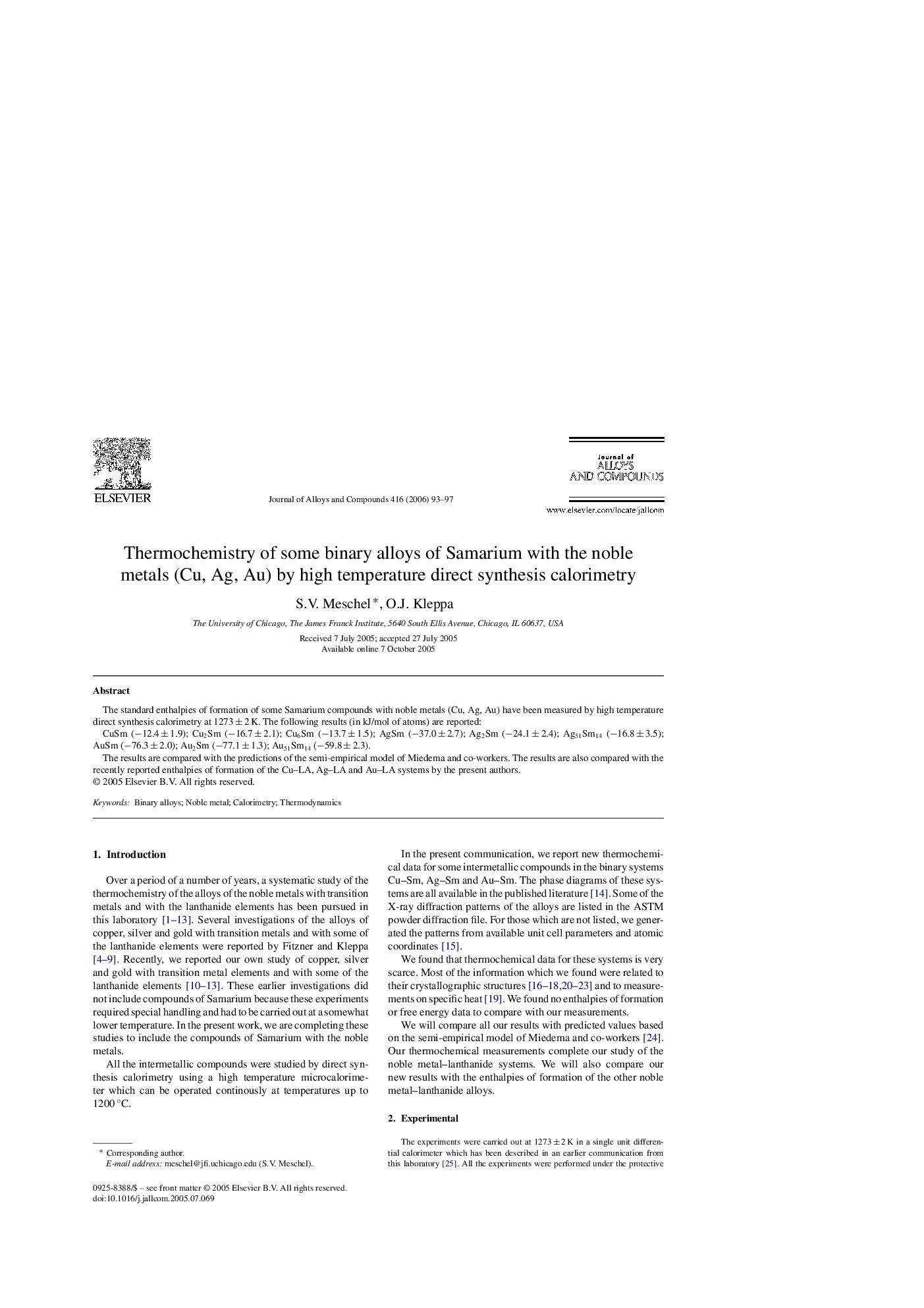 Thermochemistry of some binary alloys of Samarium with the noble metals (Cu, Ag, Au) by high temperature direct synthesis calorimetry