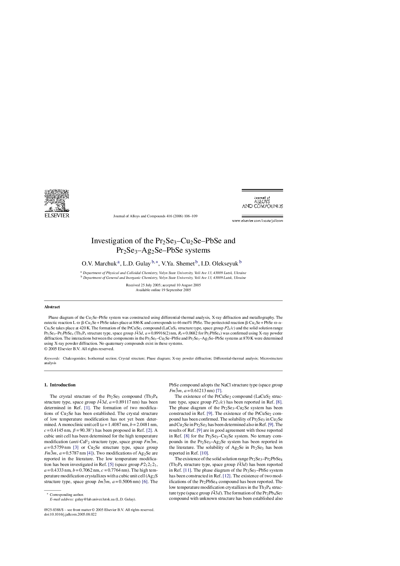 Investigation of the Pr2Se3–Cu2Se–PbSe and Pr2Se3–Ag2Se–PbSe systems