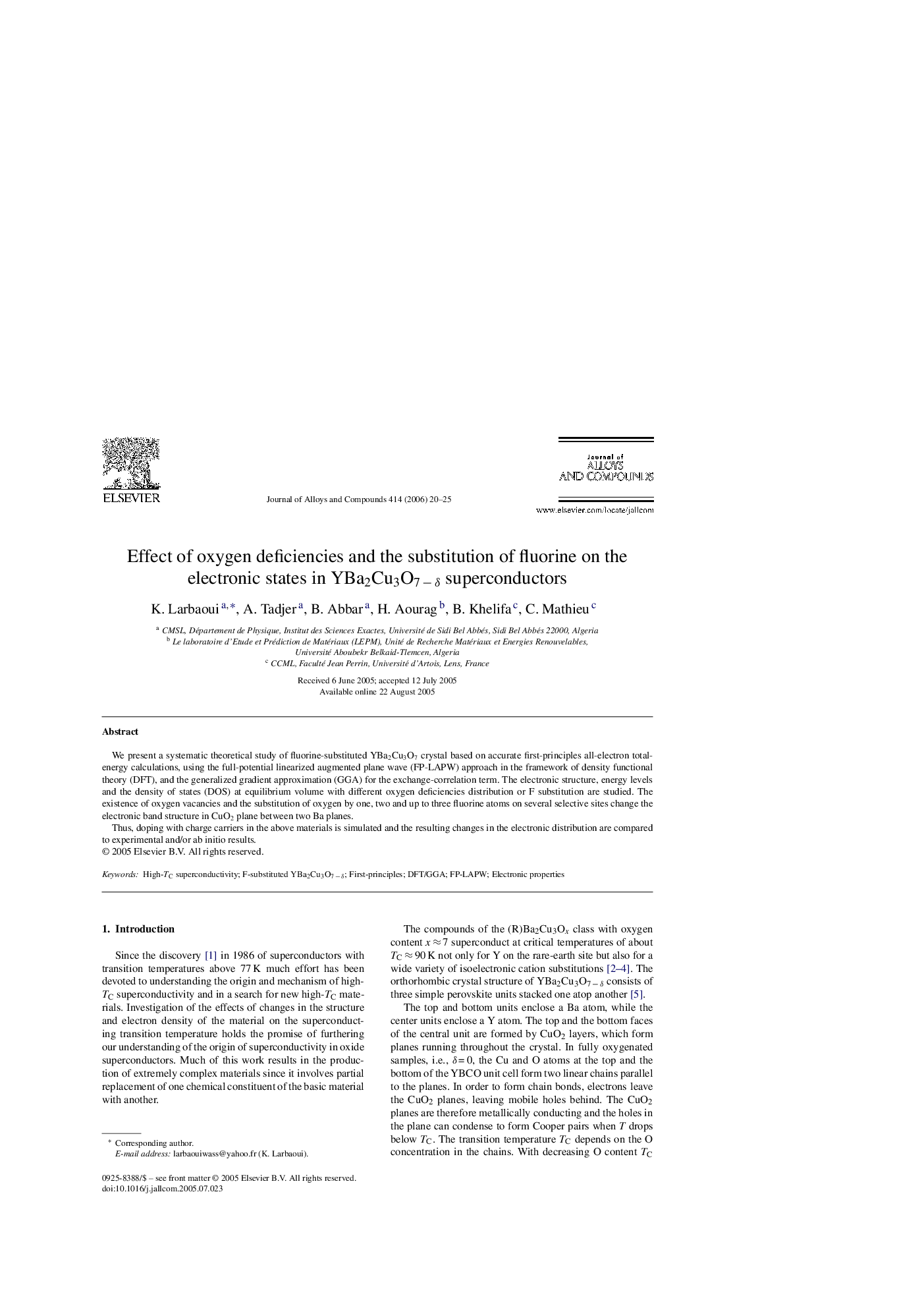 Effect of oxygen deficiencies and the substitution of fluorine on the electronic states in YBa2Cu3O7 − δ superconductors