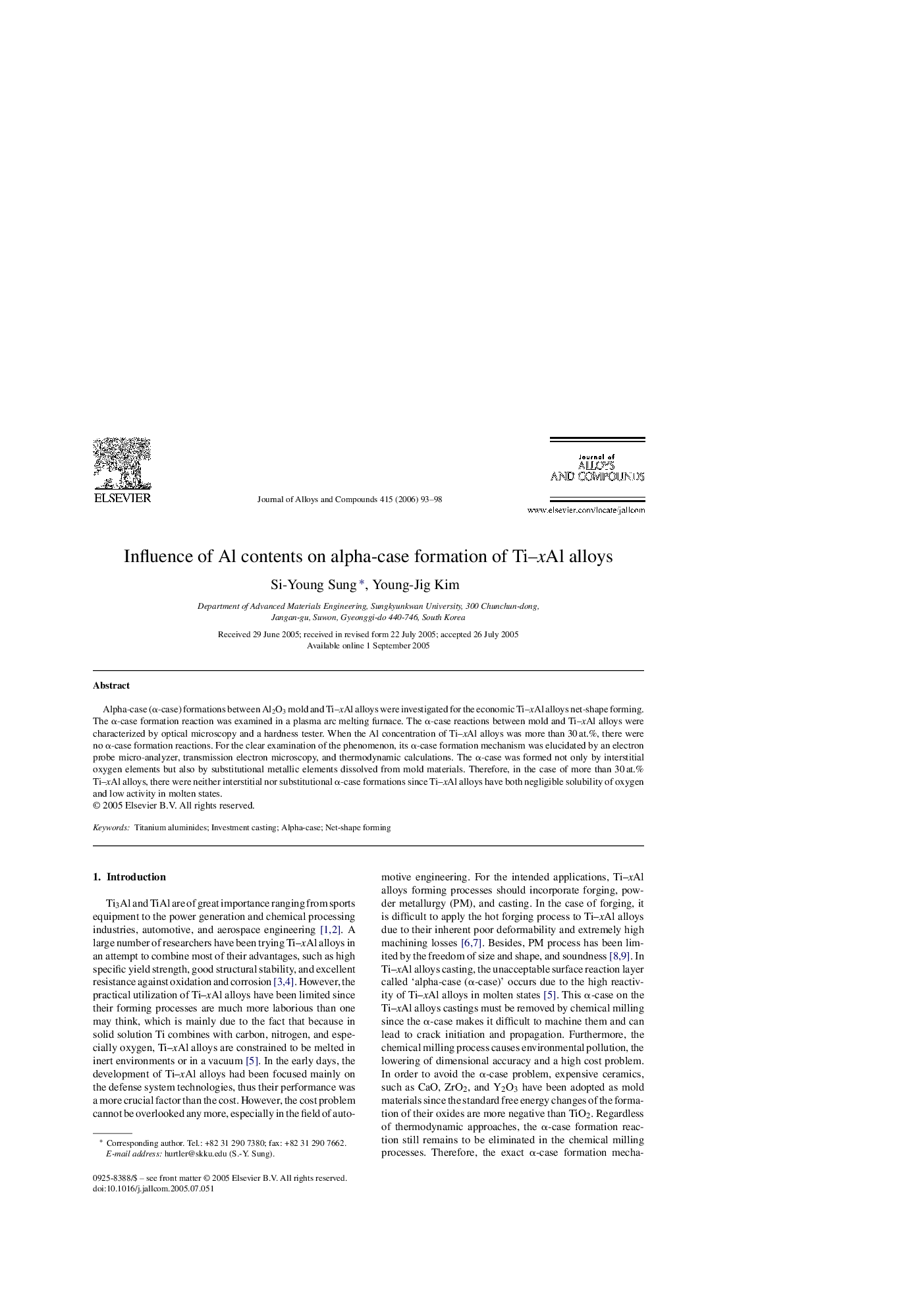 Influence of Al contents on alpha-case formation of Ti–xAl alloys