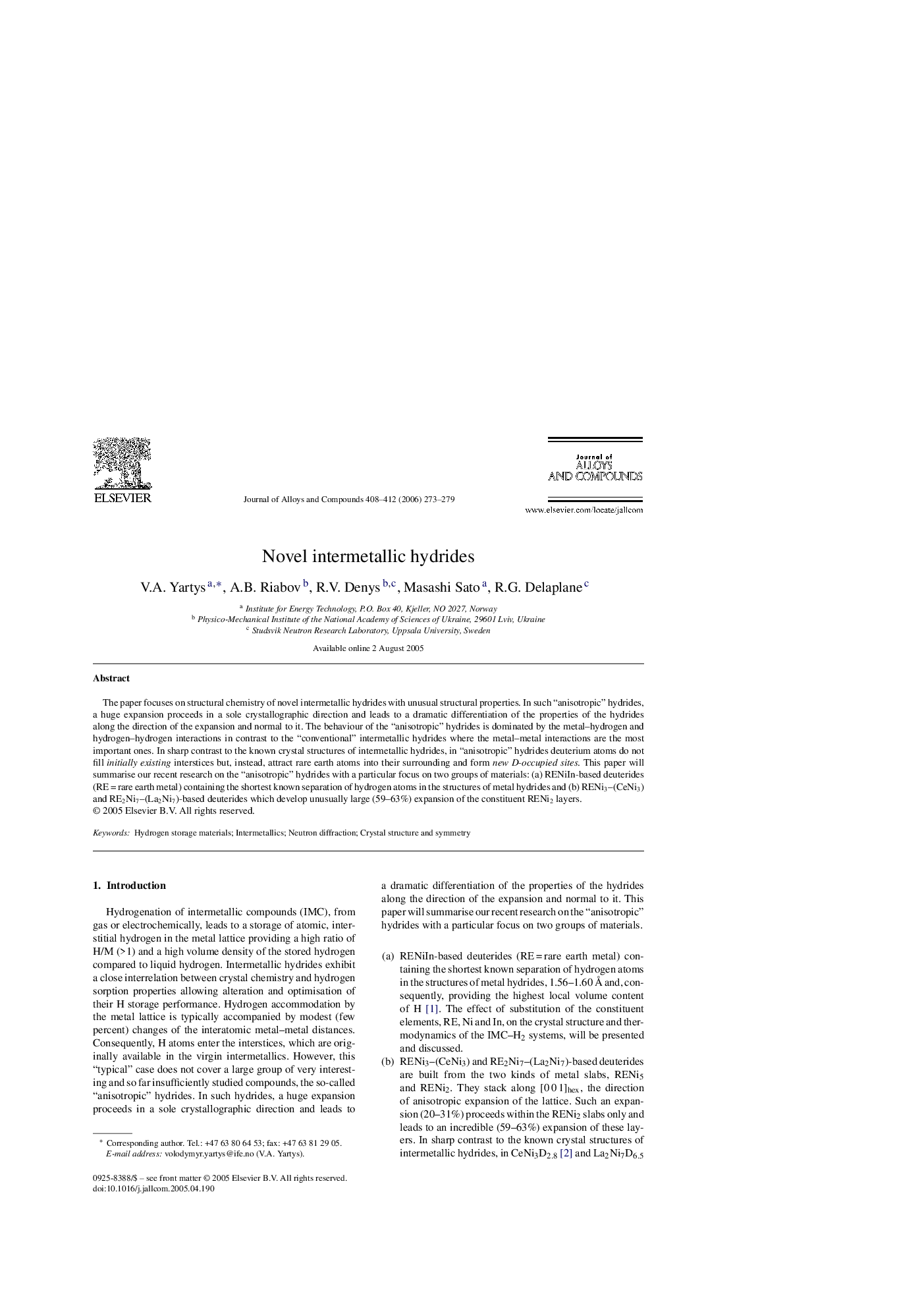 Novel intermetallic hydrides