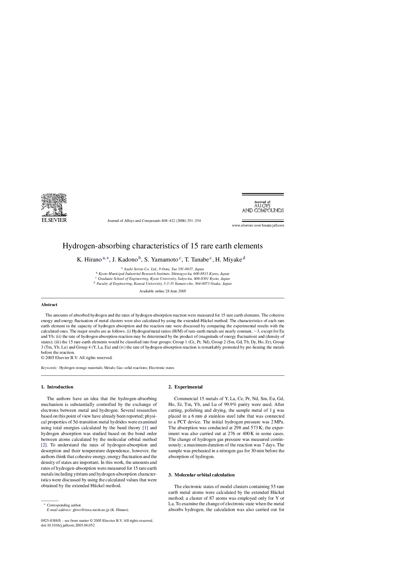 Hydrogen-absorbing characteristics of 15 rare earth elements