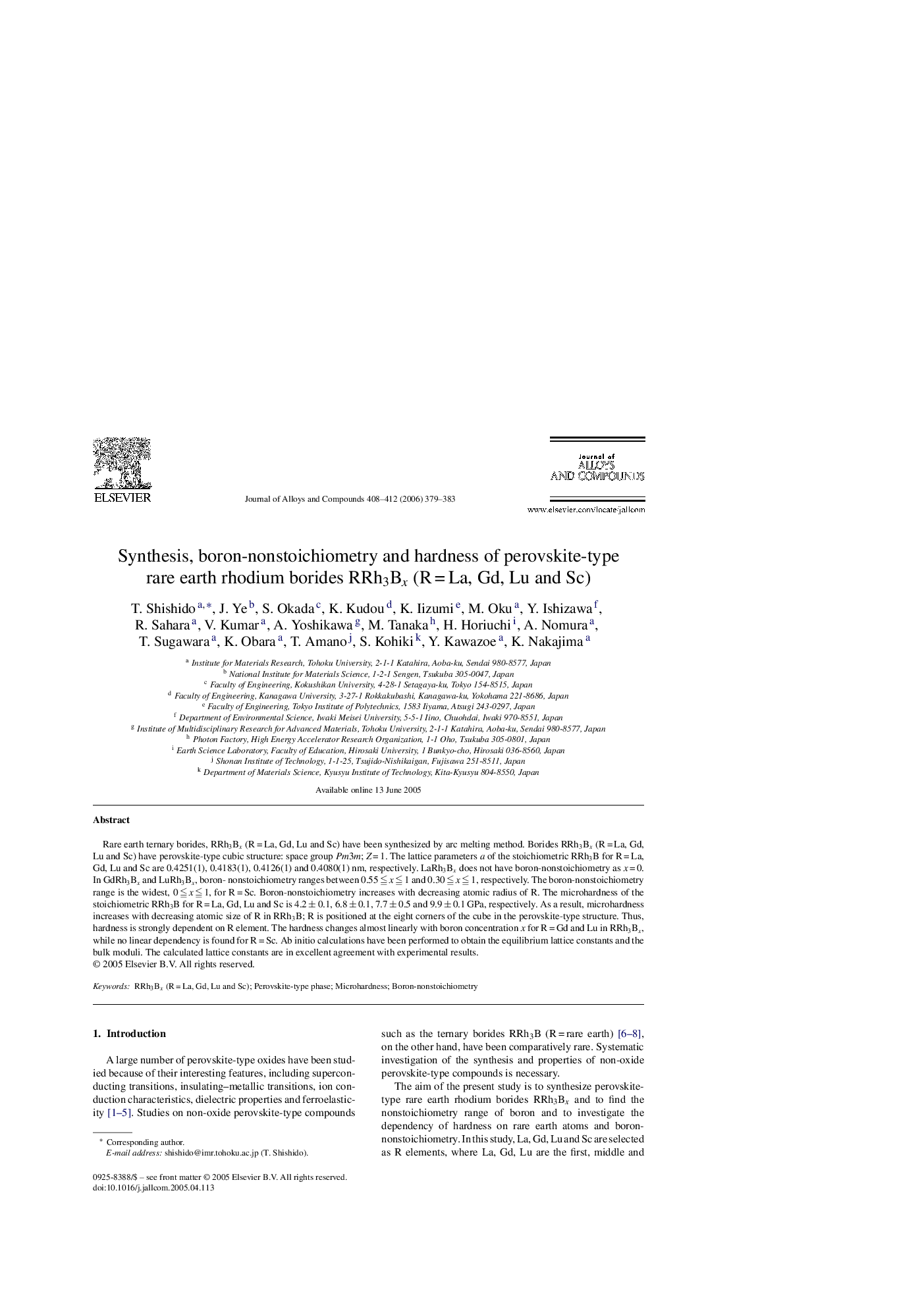 Synthesis, boron-nonstoichiometry and hardness of perovskite-type rare earth rhodium borides RRh3Bx (R = La, Gd, Lu and Sc)