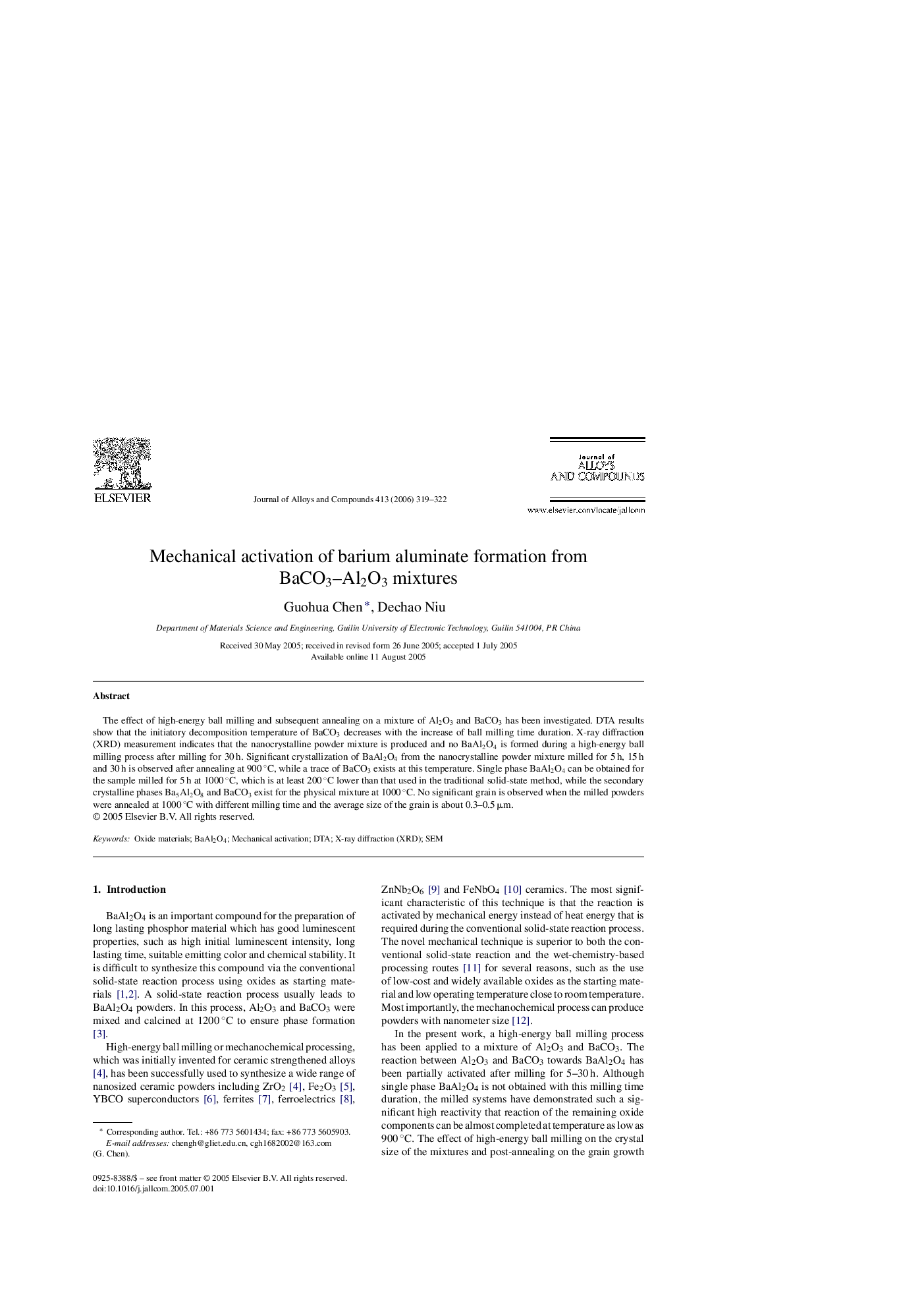 عکس صفحه اول مقاله: Mechanical activation of barium aluminate formation from BaCO3–Al2O3 mixtures Mechanical activation of barium aluminate formation from BaCO3–Al2O3 mixtures