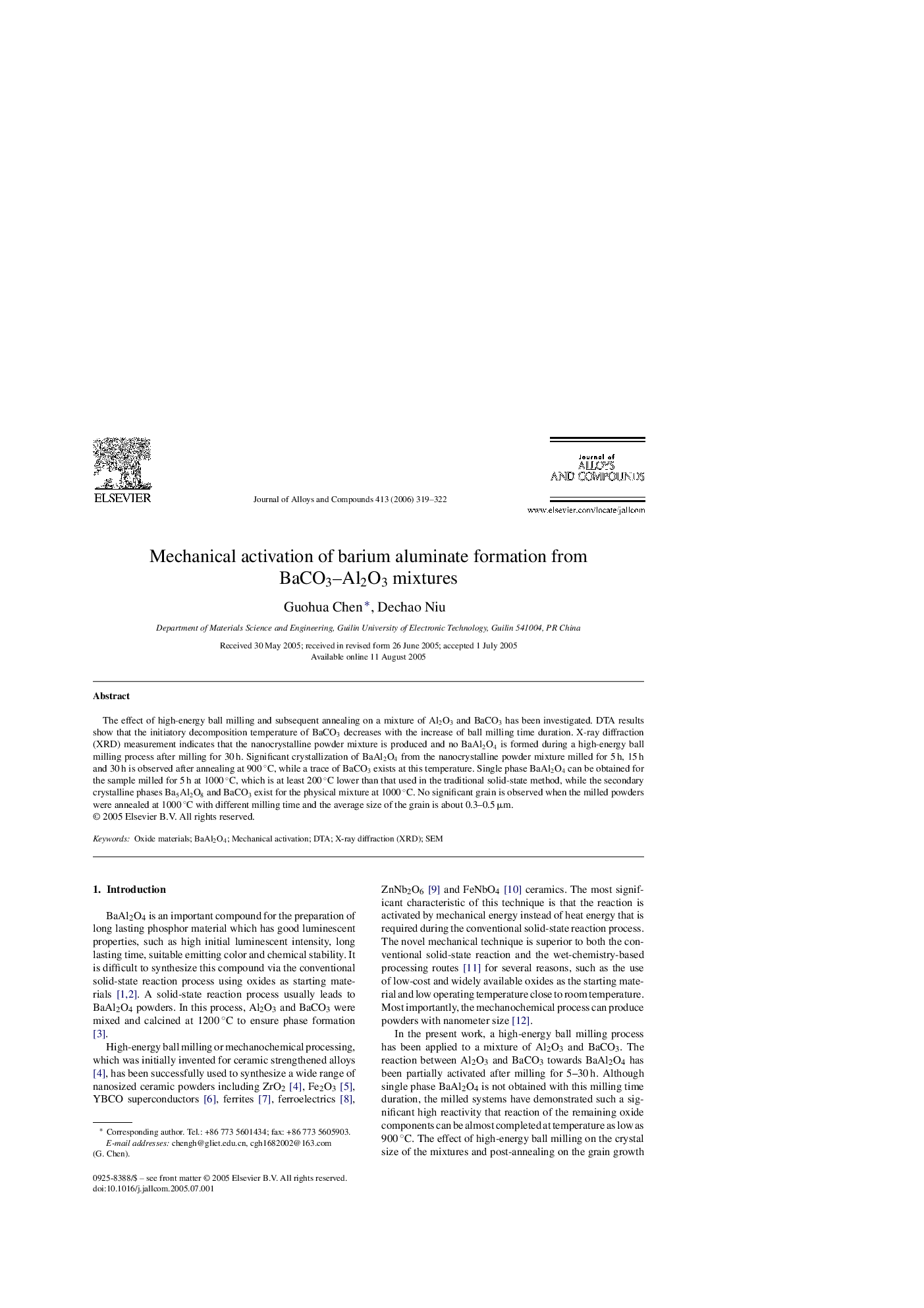 Mechanical activation of barium aluminate formation from BaCO3–Al2O3 mixtures