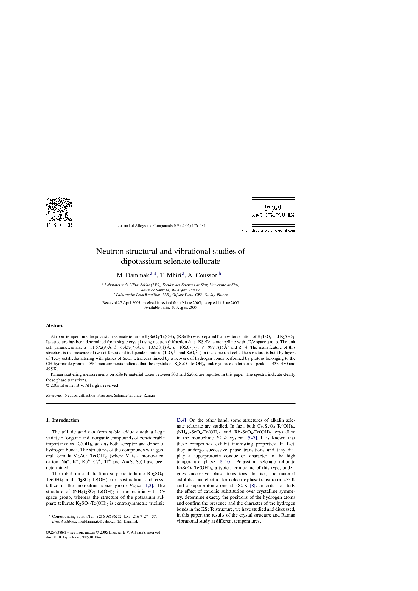 Neutron structural and vibrational studies of dipotassium selenate tellurate