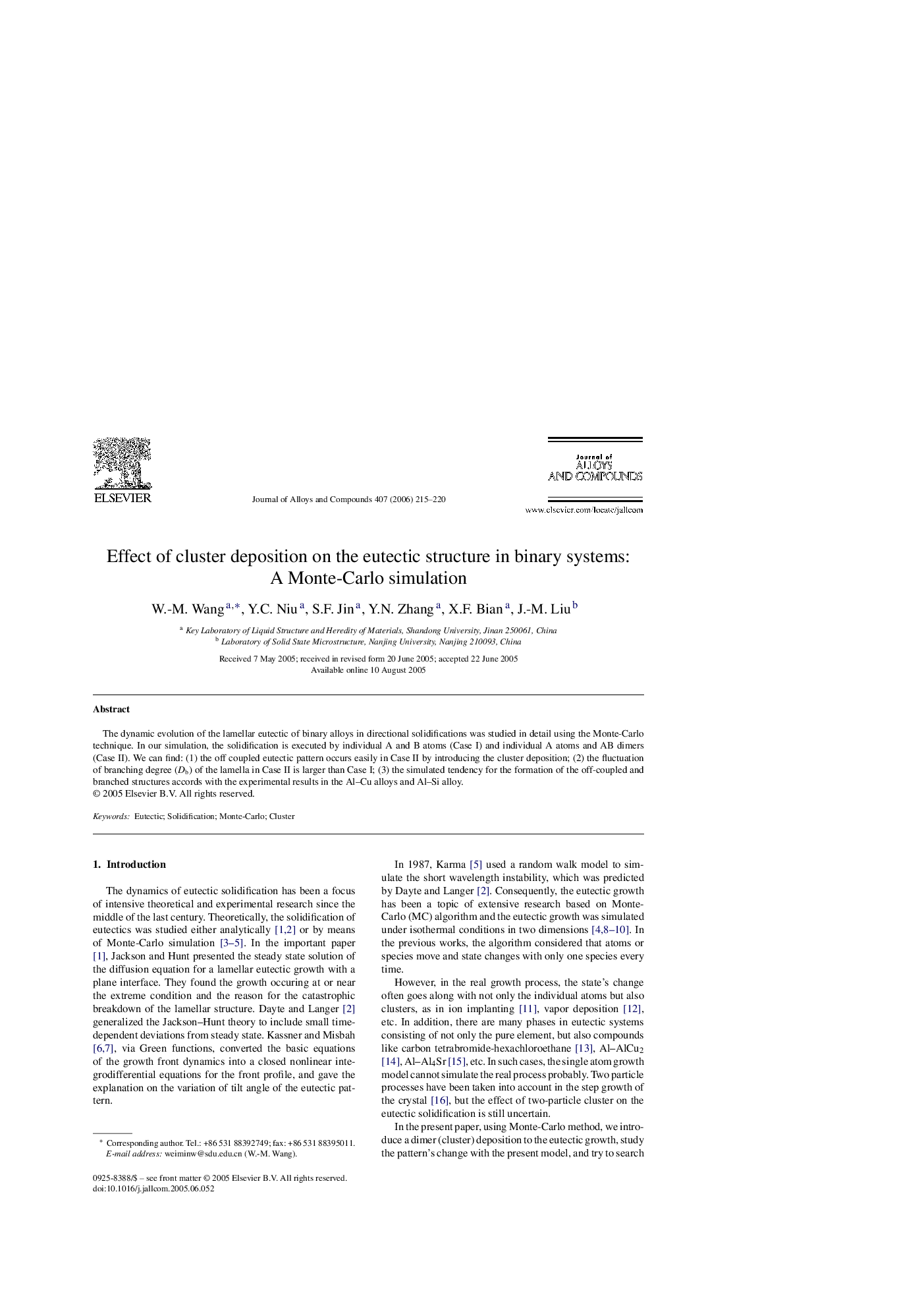 Effect of cluster deposition on the eutectic structure in binary systems: A Monte-Carlo simulation