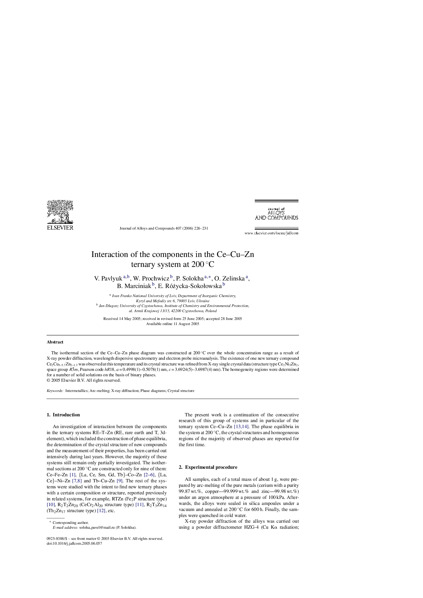 Interaction of the components in the Ce–Cu–Zn ternary system at 200 °C