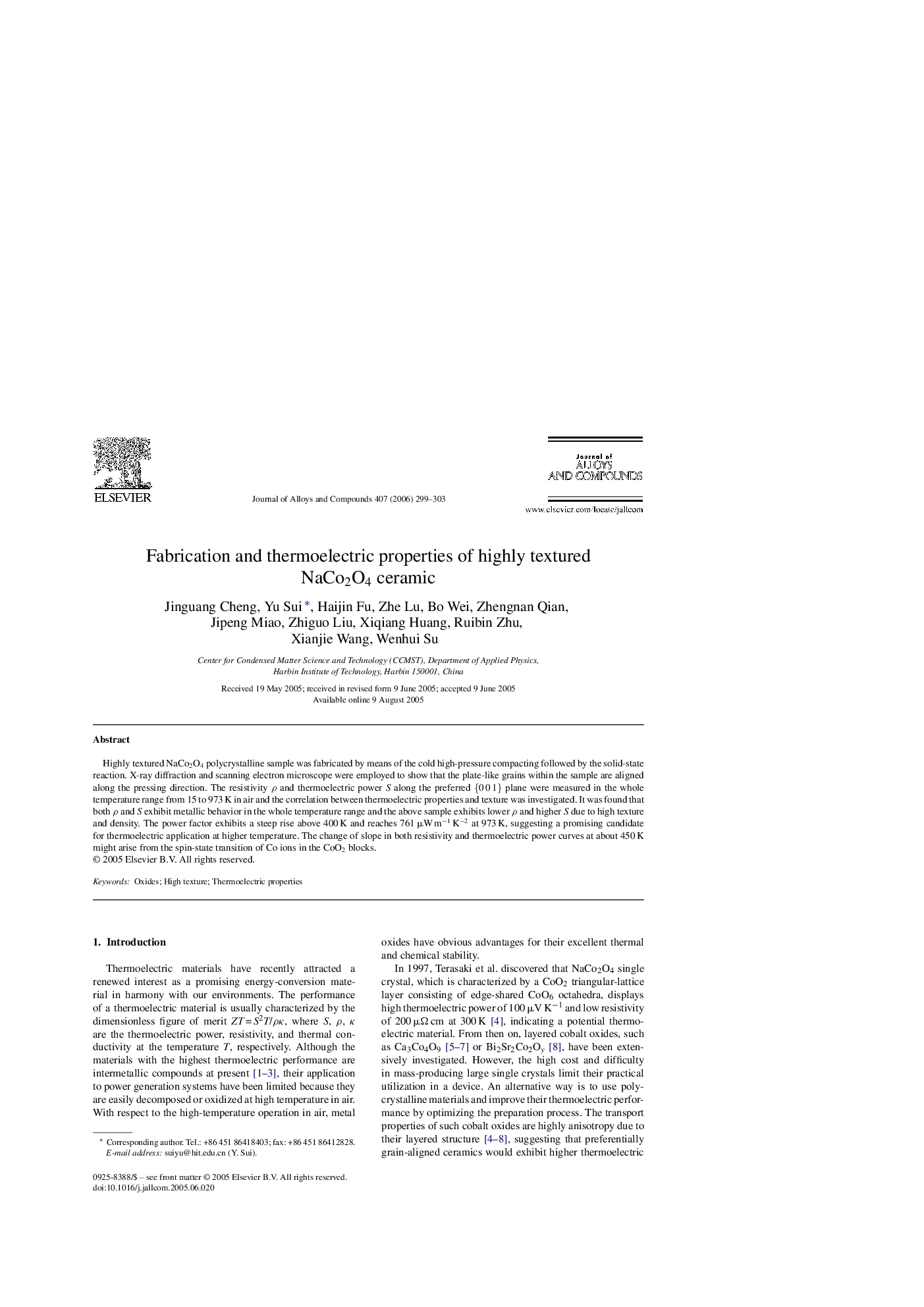 Fabrication and thermoelectric properties of highly textured NaCo2O4 ceramic