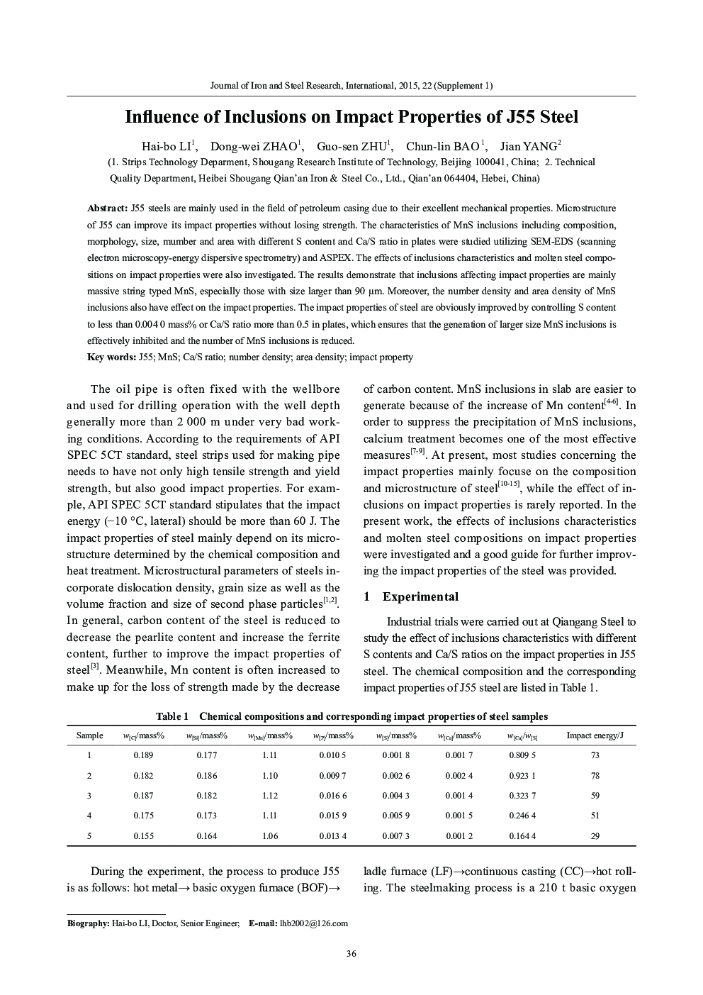 Influence of Inclusions on Impact Properties of J55 Steel