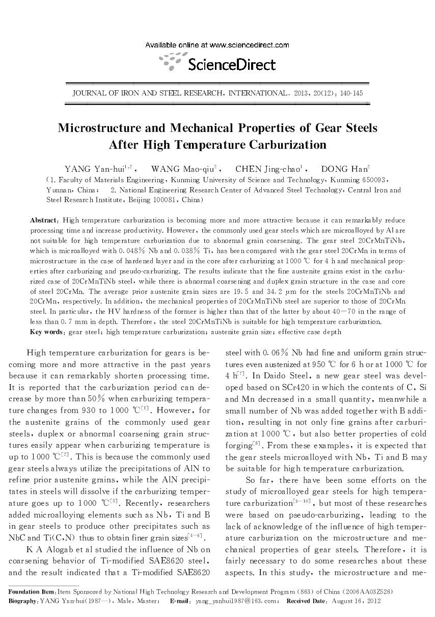 Microstructure and Mechanical Properties of Gear Steels After High Temperature Carburization 