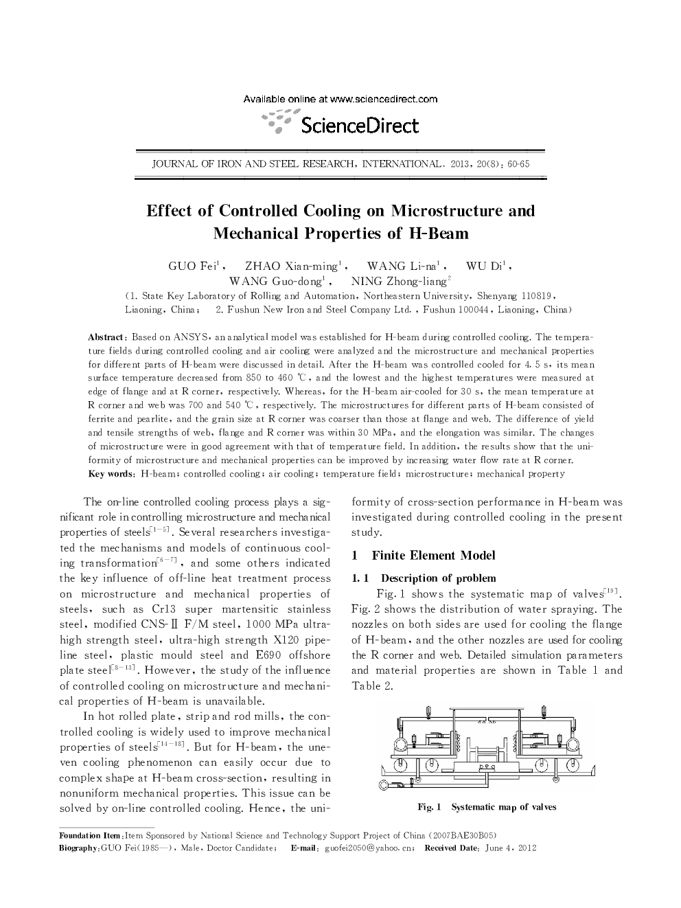 عکس صفحه اول مقاله: Effect of Controlled Cooling on Microstructure and Mechanical Properties of H-Beam Effect of Controlled Cooling on Microstructure and Mechanical Properties of H-Beam