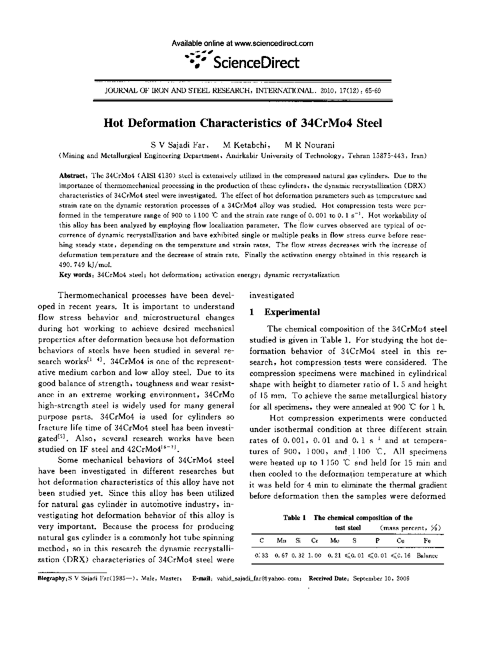 Hot Deformation Characteristics of 34CrMo4 Steel