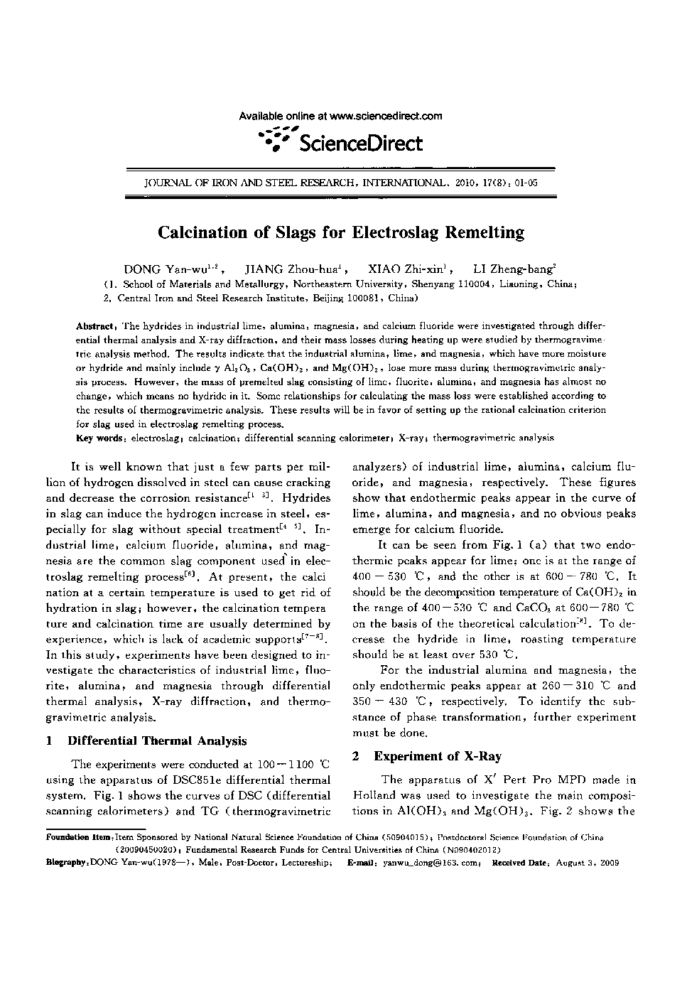 Calcination of Slags for Electroslag Remelting 
