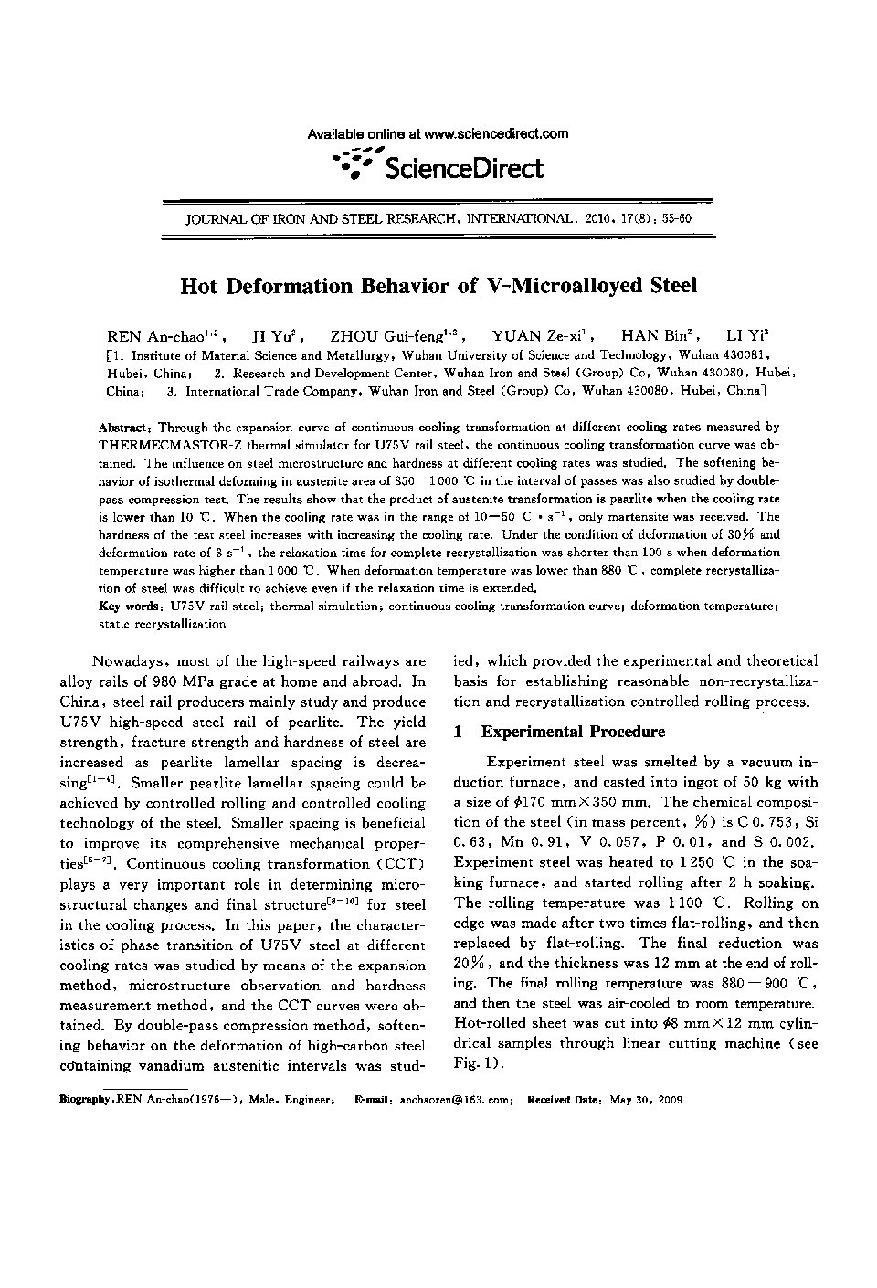 Hot Deformation Behavior of V-Microalloyed Steel