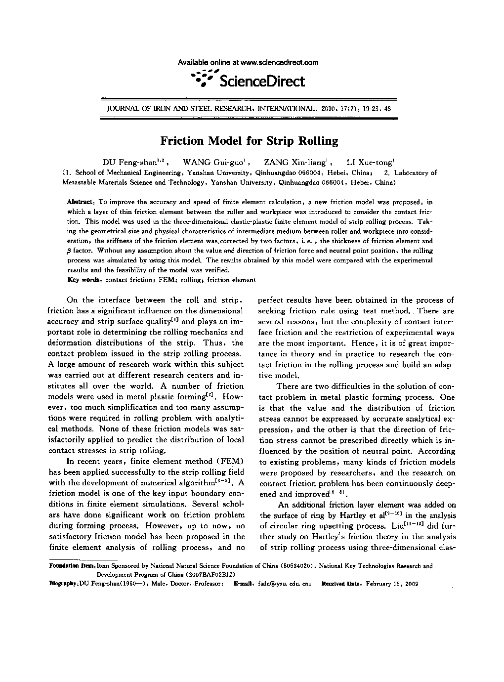 Friction Model for Strip Rolling