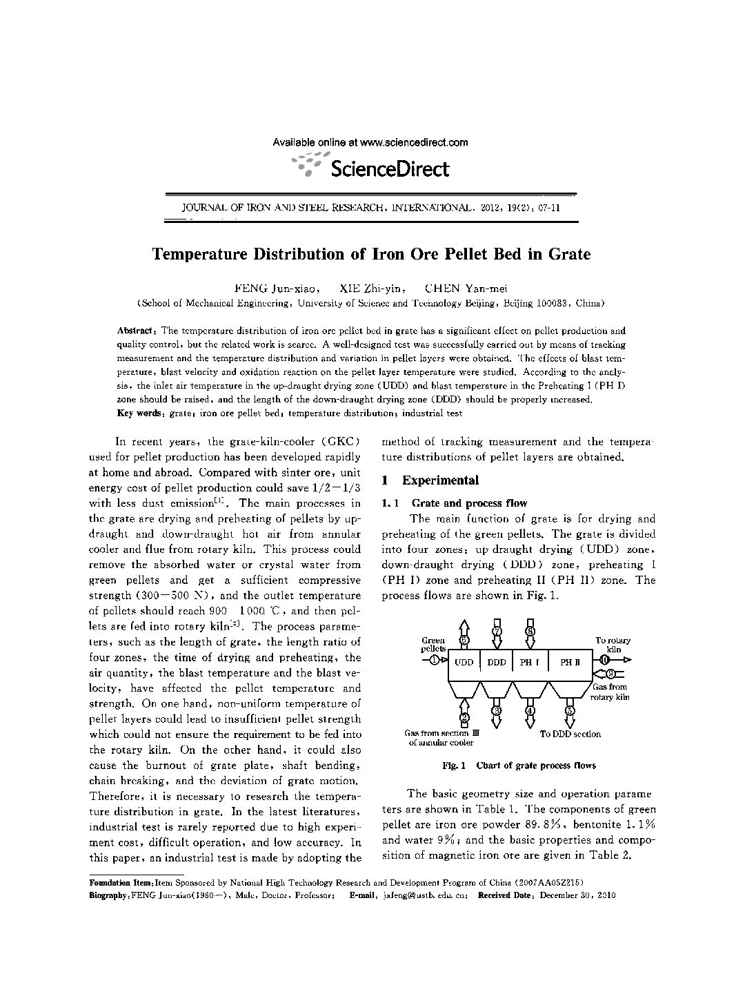 عکس صفحه اول مقاله: Temperature Distribution of Iron Ore Pellet Bed in Grate Temperature Distribution of Iron Ore Pellet Bed in Grate