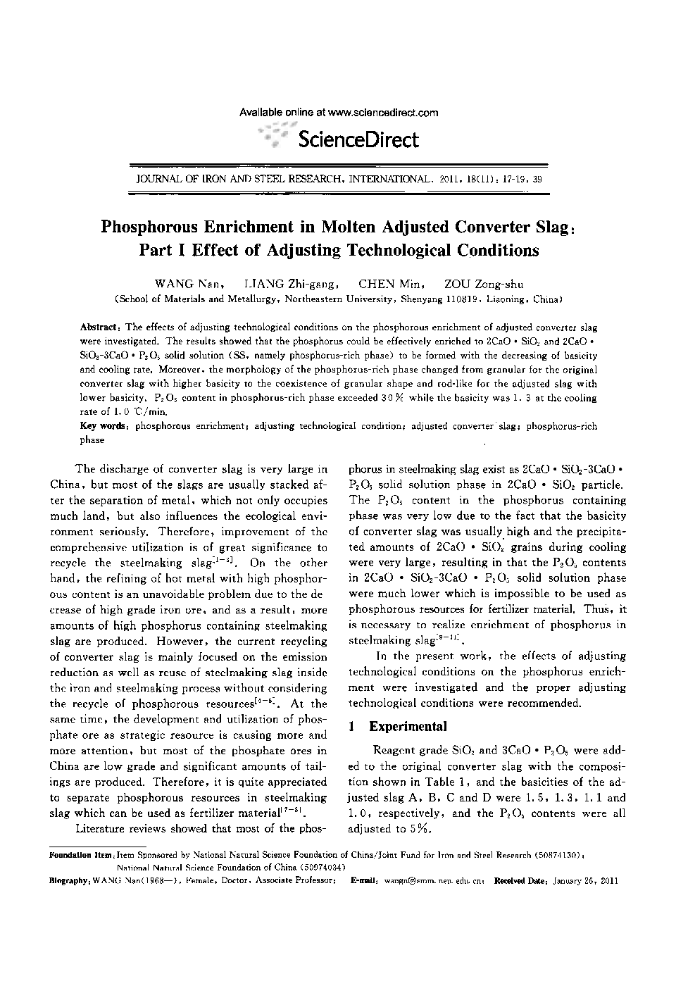 Phosphorous Enrichment in Molten Adjusted Converter Slag: Part I Effect of Adjusting Technological Conditions