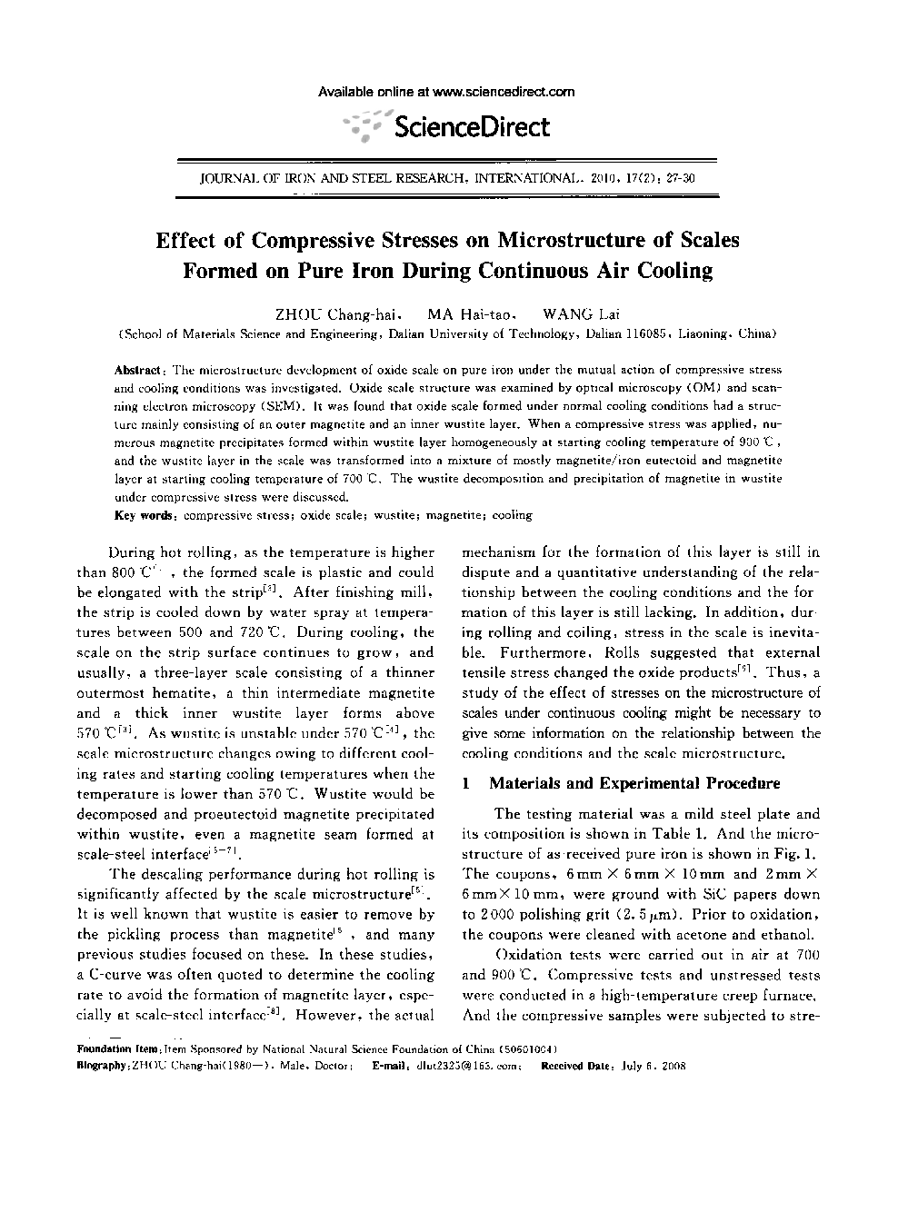 Effect of Compressive Stresses on Microstructure of Scales Formed on Pure Iron During Continuous Air Cooling 