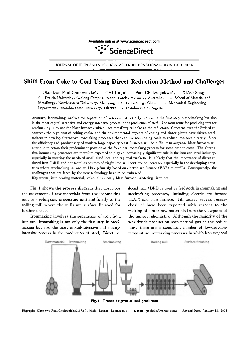 عکس صفحه اول مقاله: Shift From Coke to Coal Using Direct Reduction Method and Challenges Shift From Coke to Coal Using Direct Reduction Method and Challenges