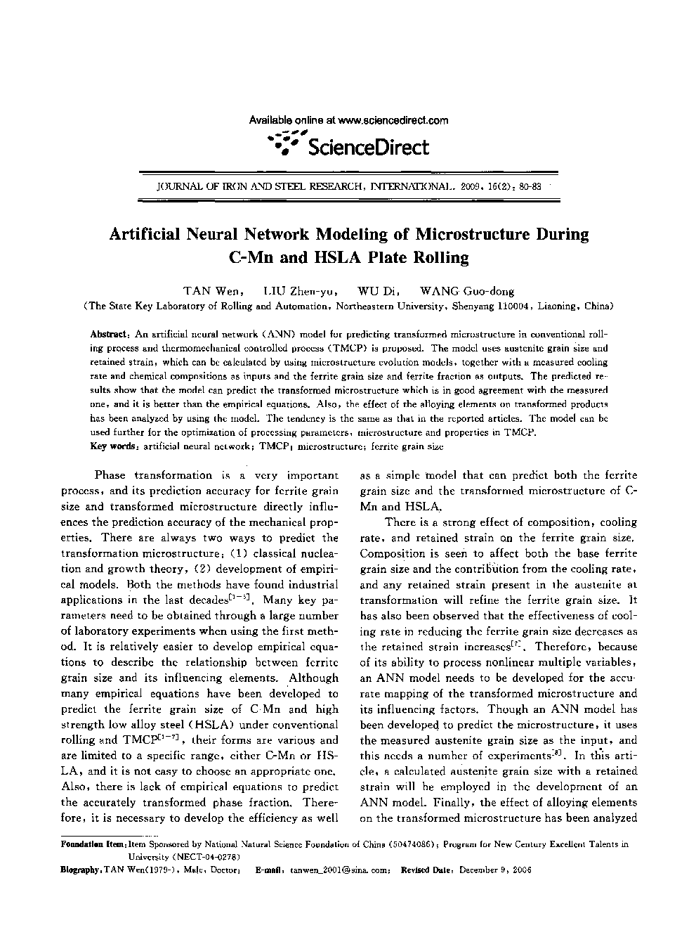 عکس صفحه اول مقاله: Artificial Neural Network Modeling of Microstructure During C-Mn and HSLA Plate Rolling Artificial Neural Network Modeling of Microstructure During C-Mn and HSLA Plate Rolling