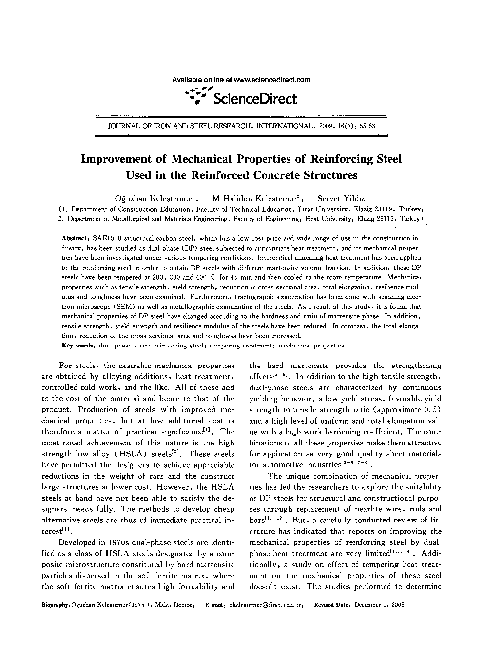 Improvement of Mechanical Properties of Reinforcing Steel Used in the Reinforced Concrete Structures