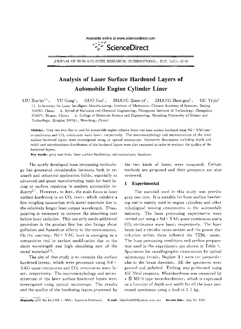 Analysis of Laser Surface Hardened Layers of Automobile Engine Cylinder Liner
