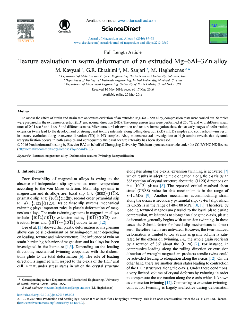 Texture evaluation in warm deformation of an extruded Mg–6Al–3Zn alloy