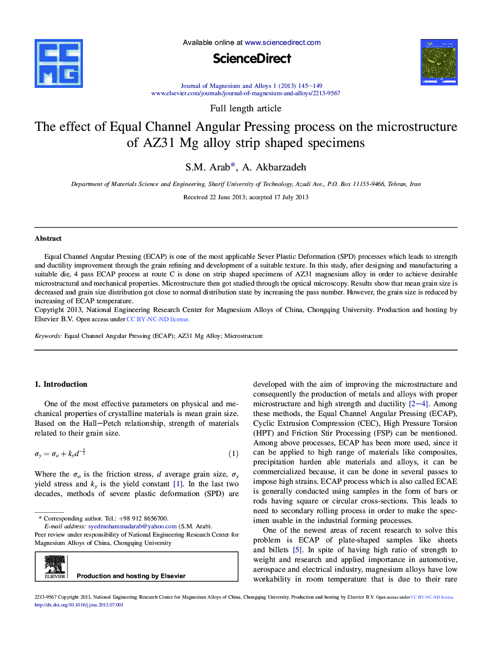 The effect of Equal Channel Angular Pressing process on the microstructure of AZ31 Mg alloy strip shaped specimens 