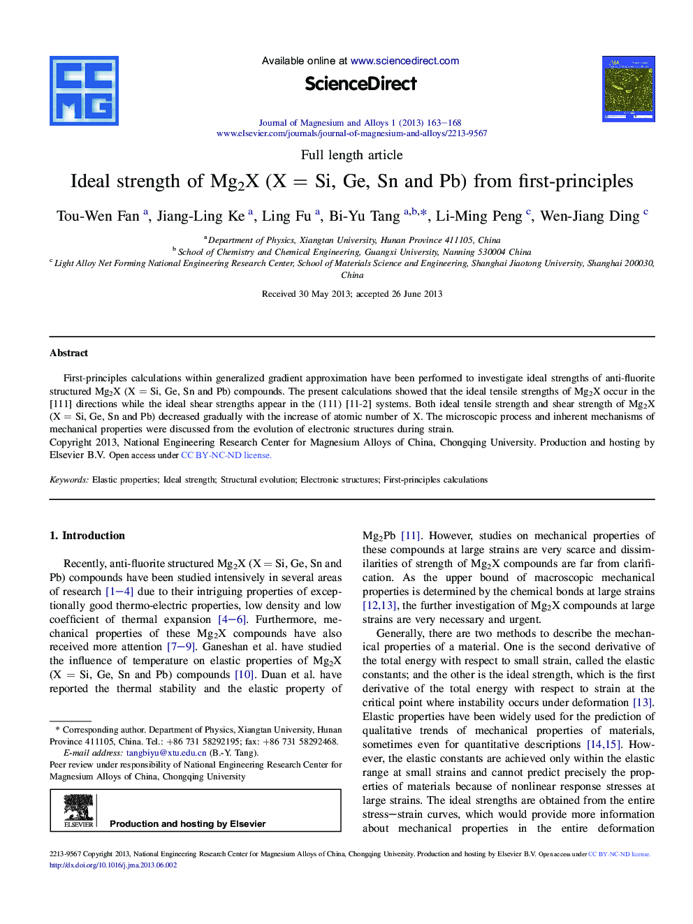 Ideal strength of Mg2X (X = Si, Ge, Sn and Pb) from first-principles 