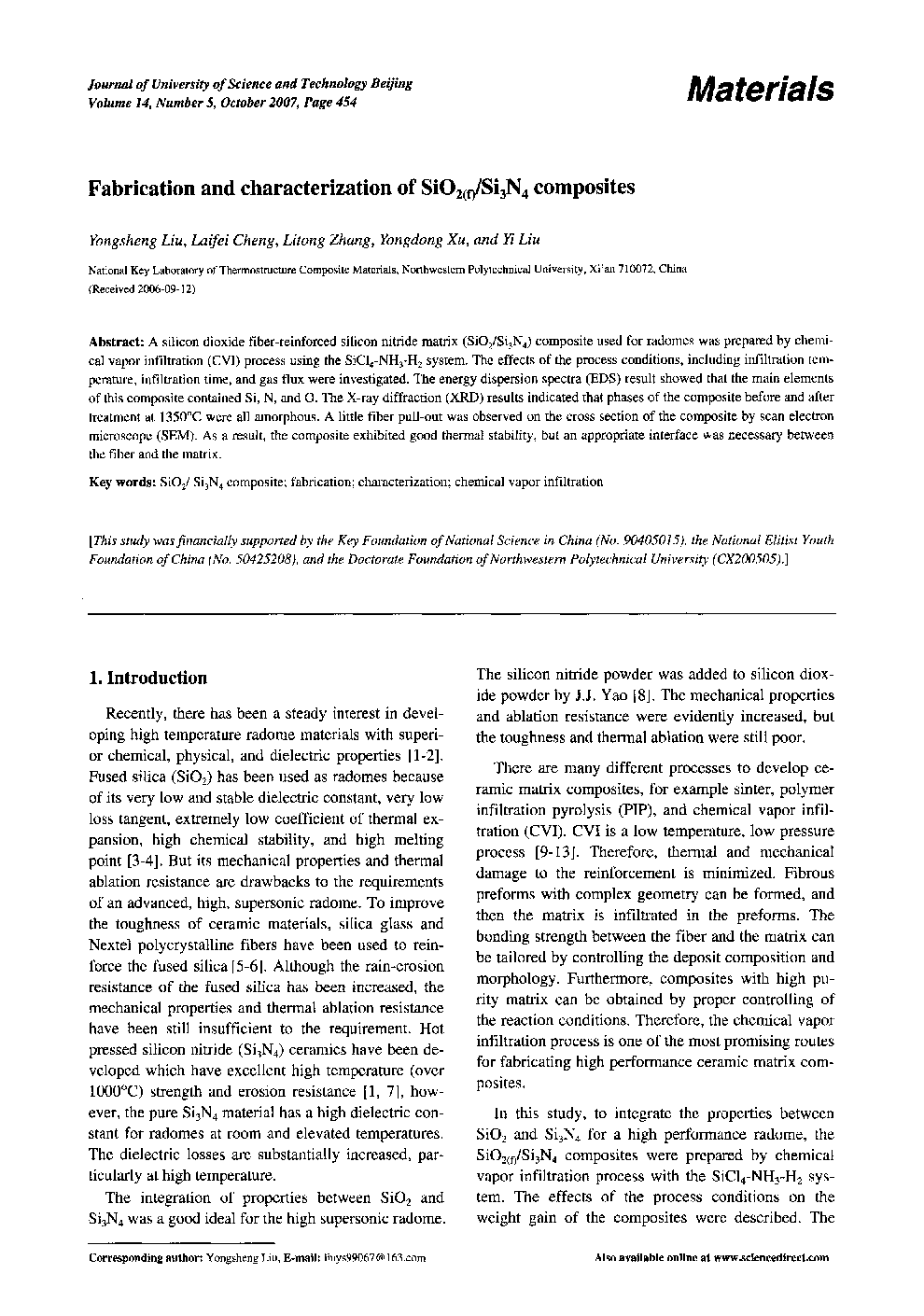 Fabrication and characterization of SiO2(f)/Si3N4 composites