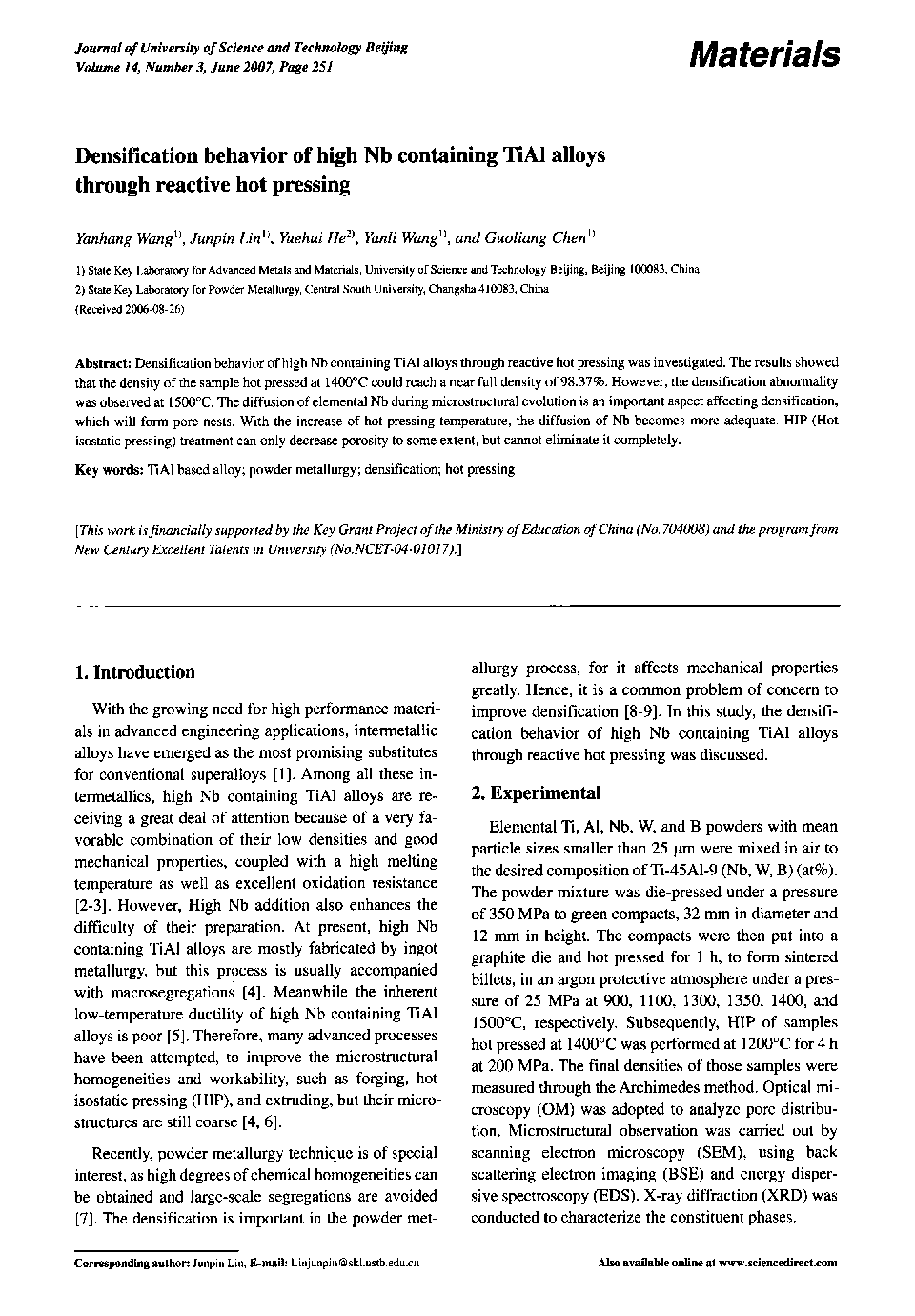 Densification behavior of high Nb containing TiAl alloys through reactive hot pressing