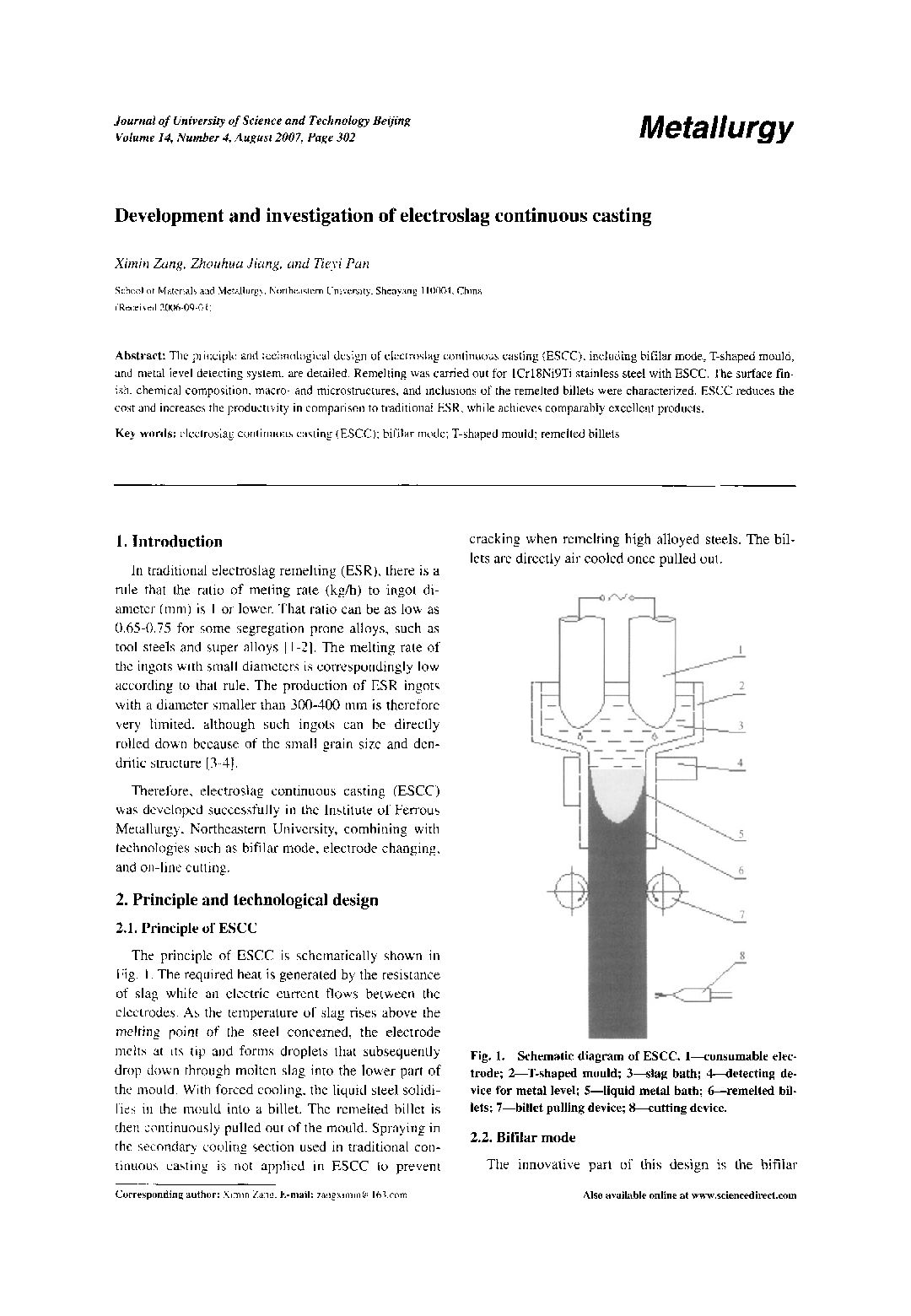Development and investigation of electroslag continuous casting